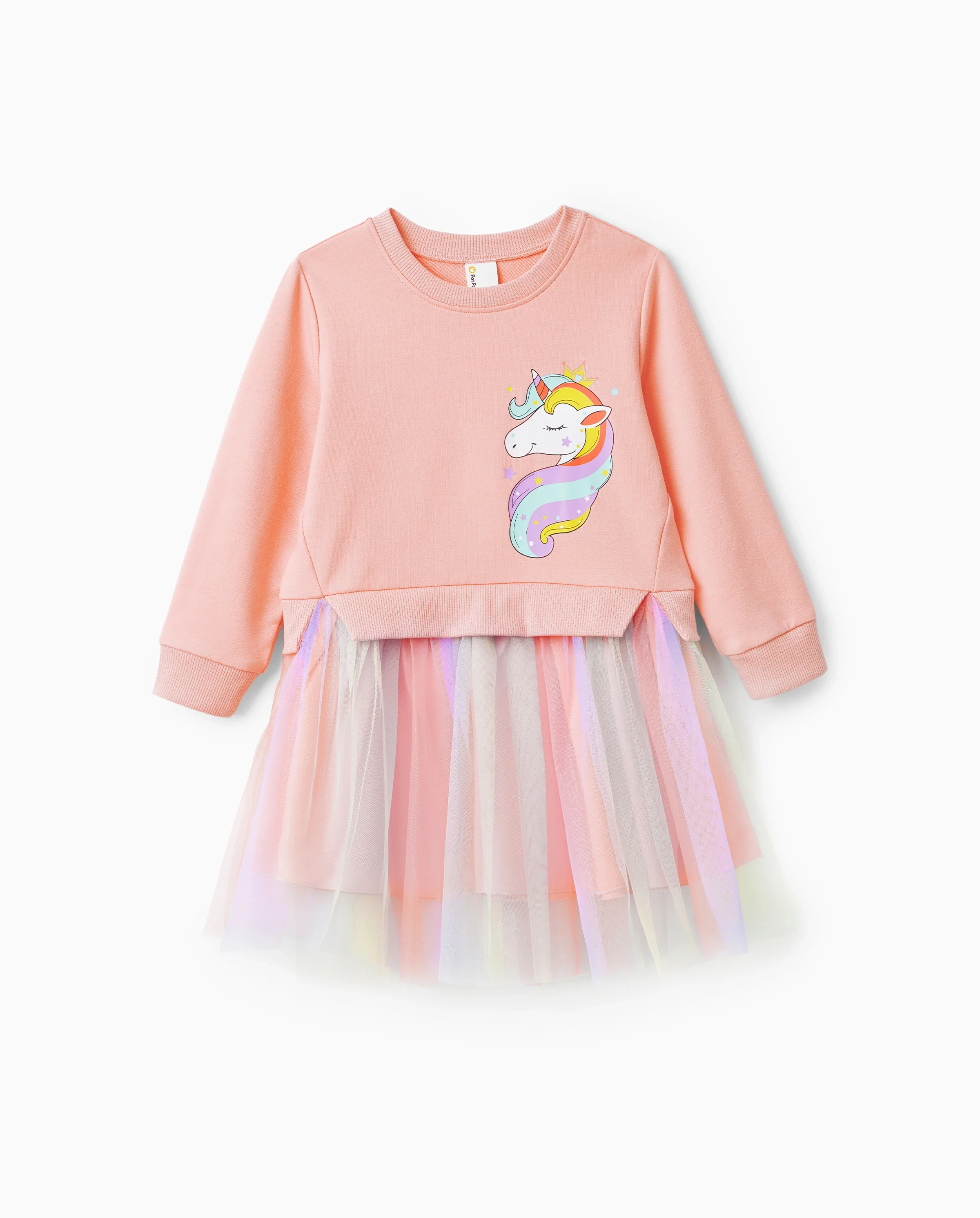 Toddler Girl Sweet Faux-two Unicorn Print Mesh Splice Fairy Dress Pink - Image 5