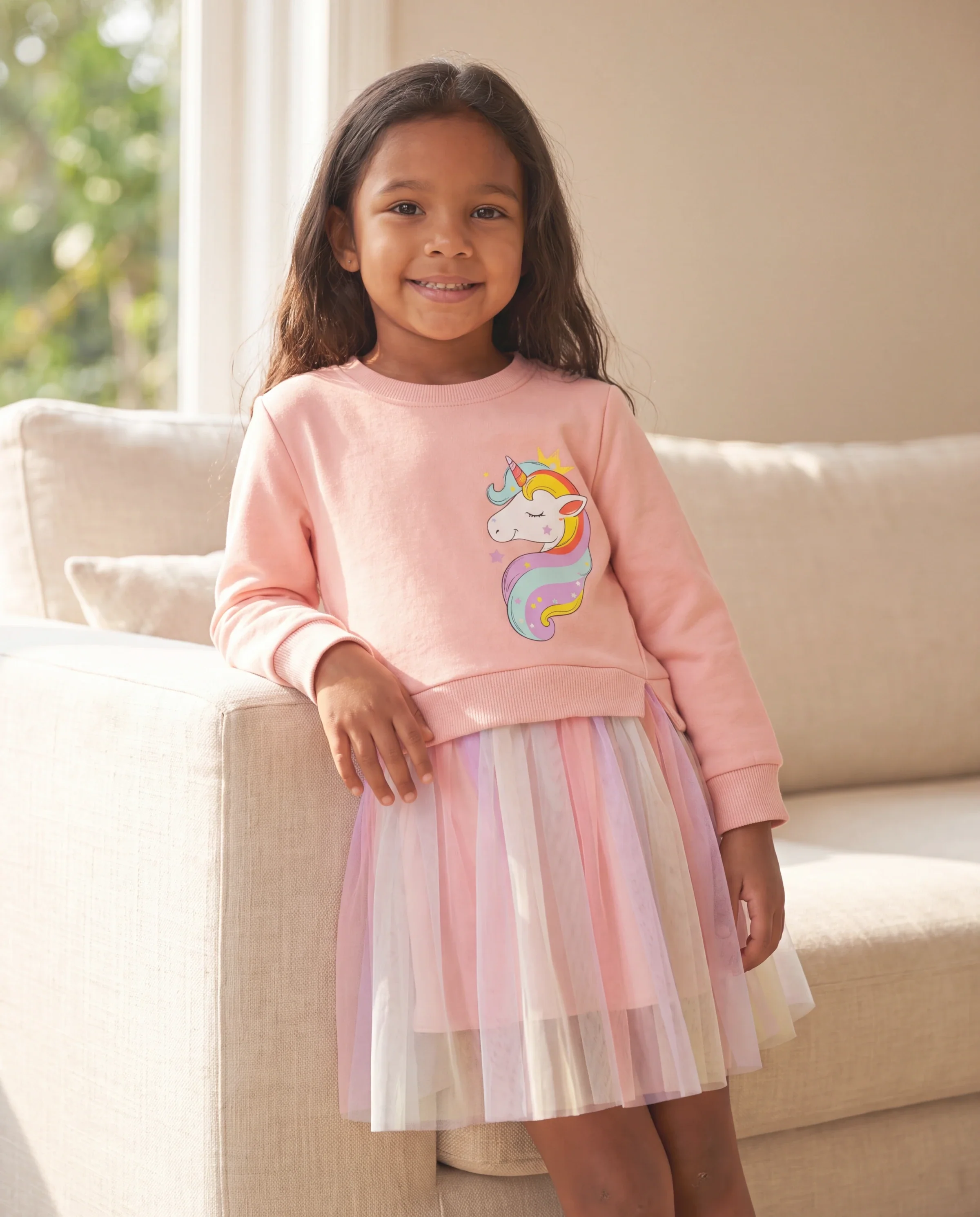 Toddler Girl Sweet Faux-two Unicorn Print Mesh Splice Fairy Dress Pink - Image 6