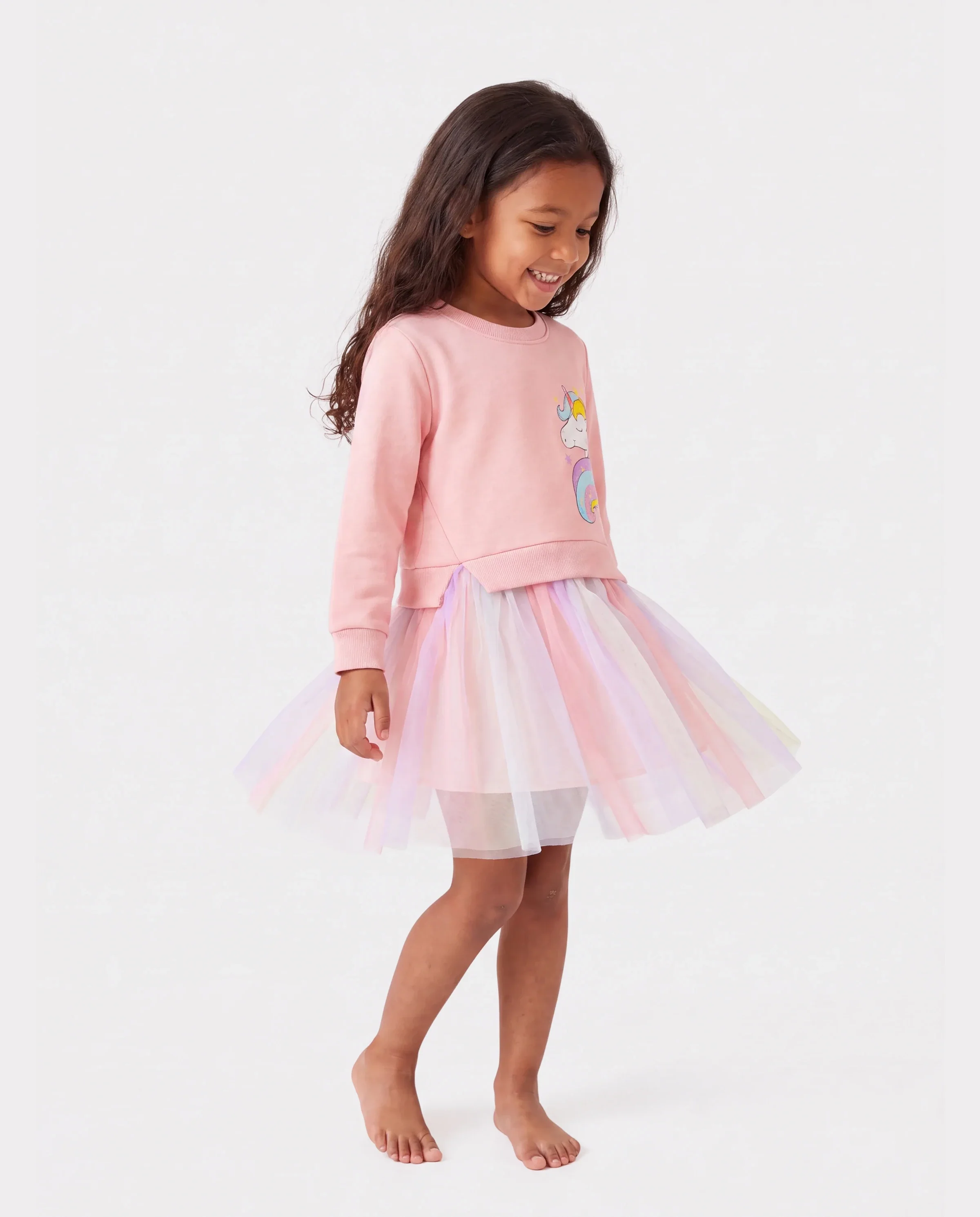 Toddler Girl Sweet Faux-two Unicorn Print Mesh Splice Fairy Dress Pink - Image 7