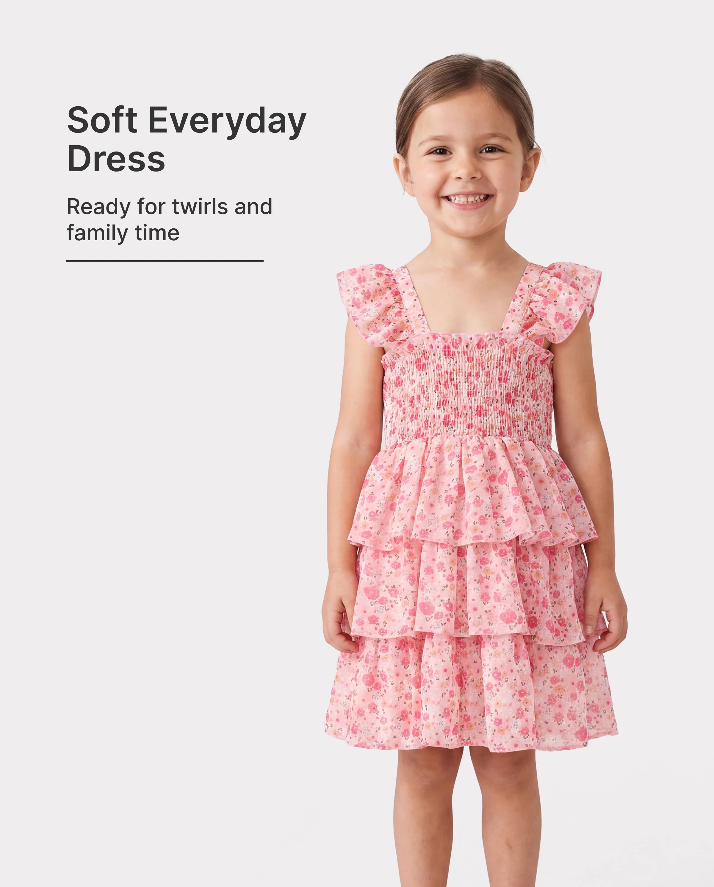 Toddler Girl Sweet Floral Print Smocked Ruffled Sleeveless Dress Pink - Image 2