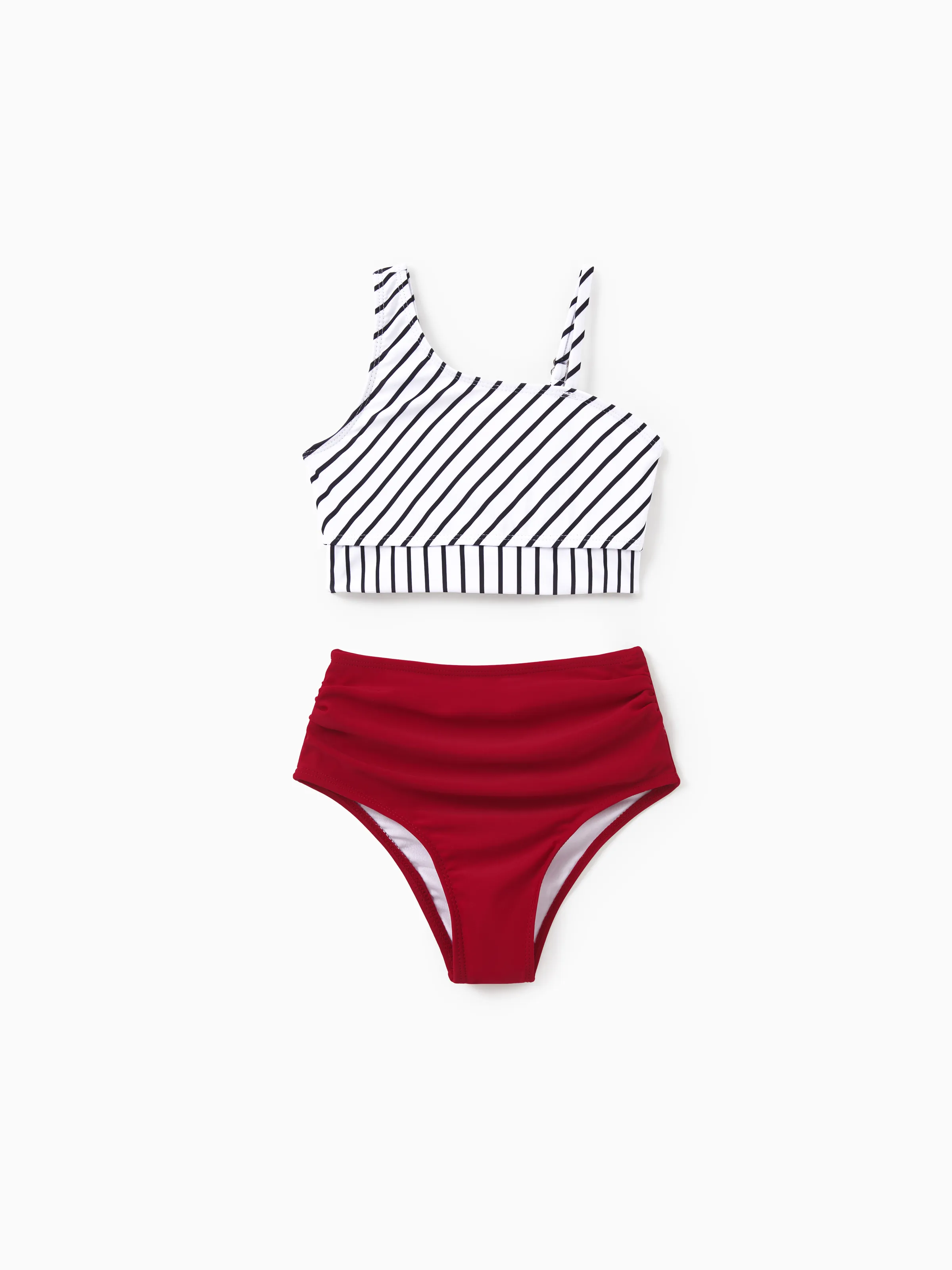 Toddler Girl Swimsuits Red Striped Bikini Matching Beachwear Outfits for Summer, Cruise, Vacation Red