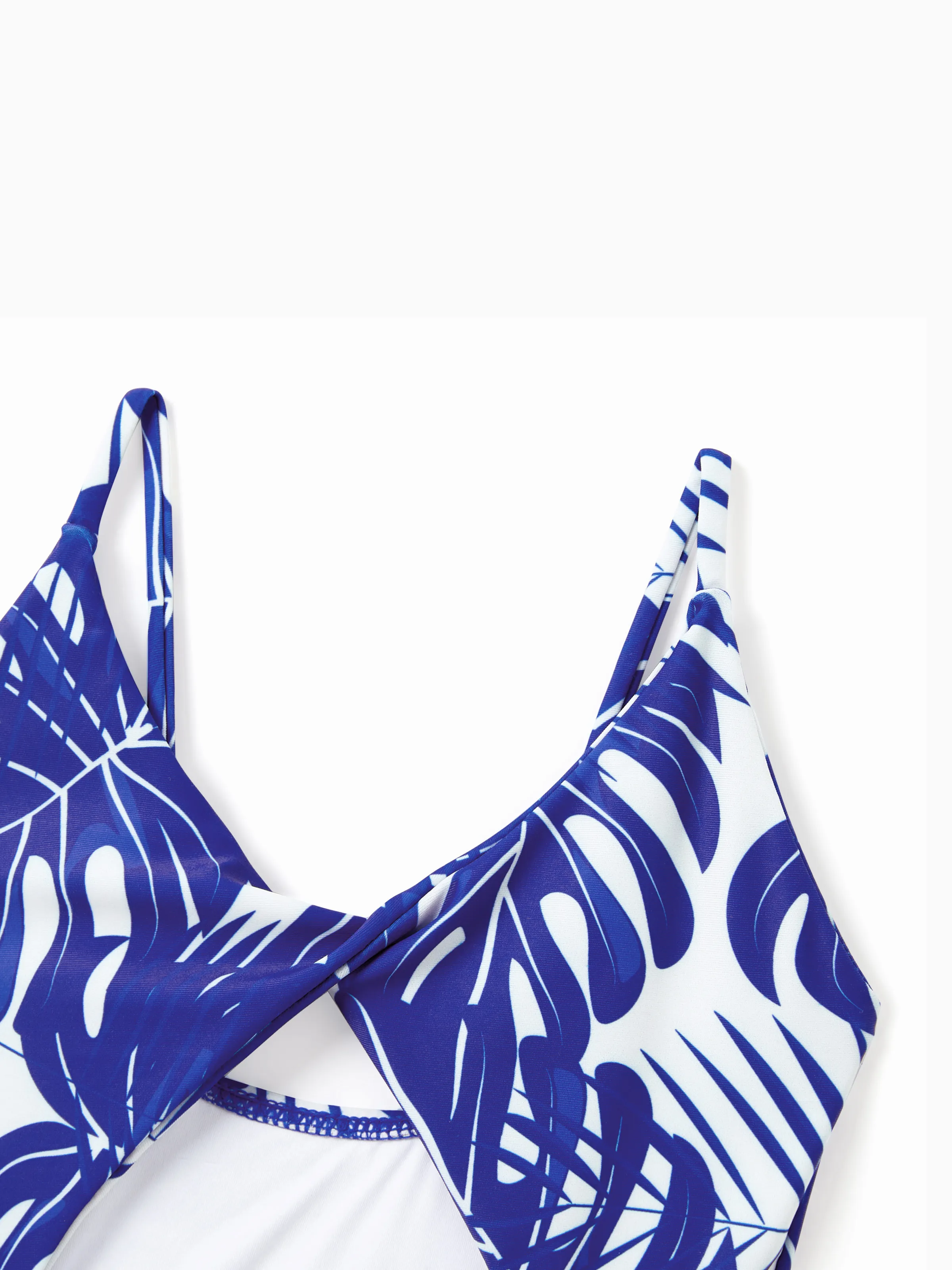 Toddler Girl Tropical Leaf Print Hollow-out Crisscross Straps One-piece Swimsuit Blue - Image 4