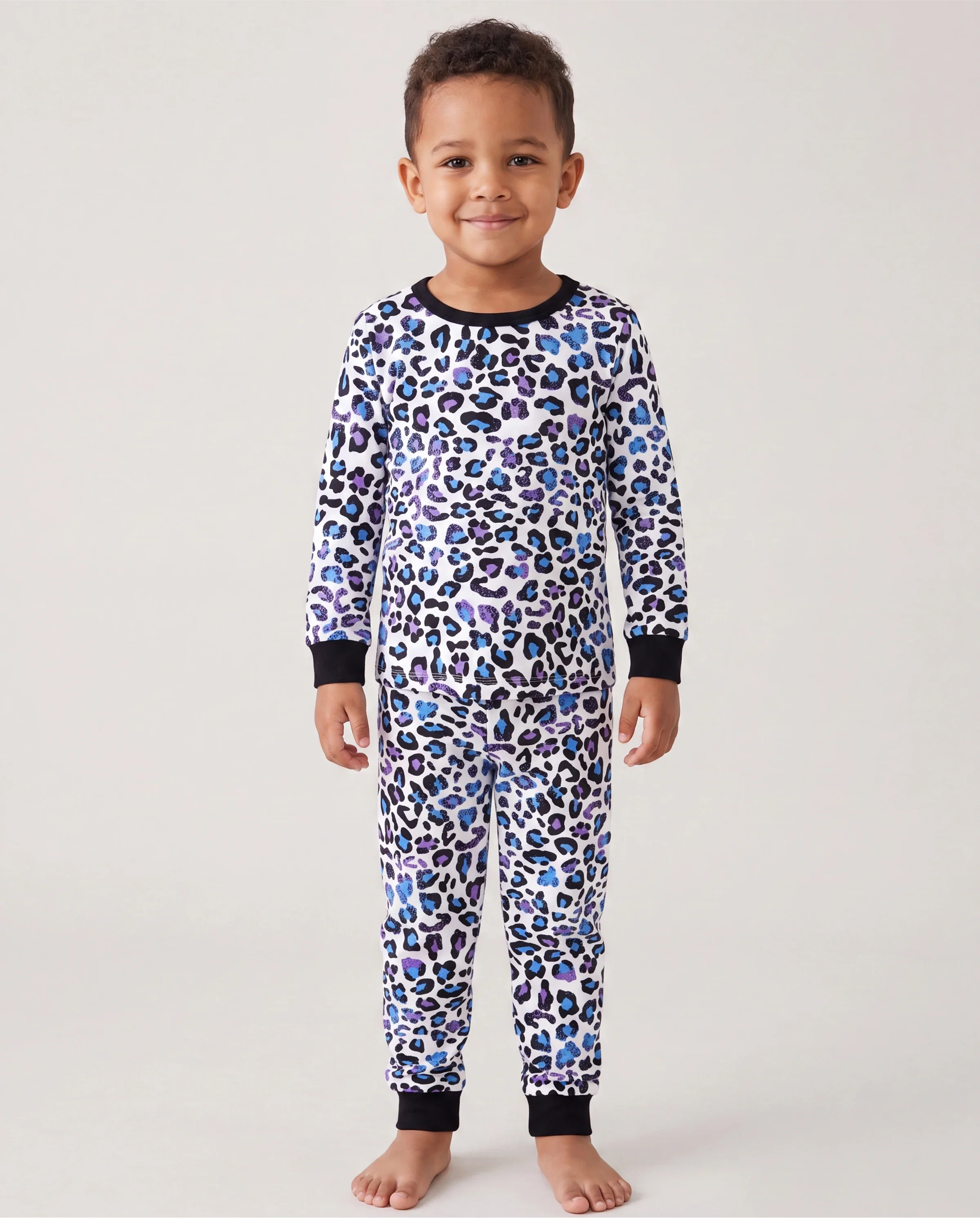 Toddler / Kids 2-piece Organic Cotton Pajamas with Childlike Print Snug fit Pjs for Girls / Boys Black - Image 2