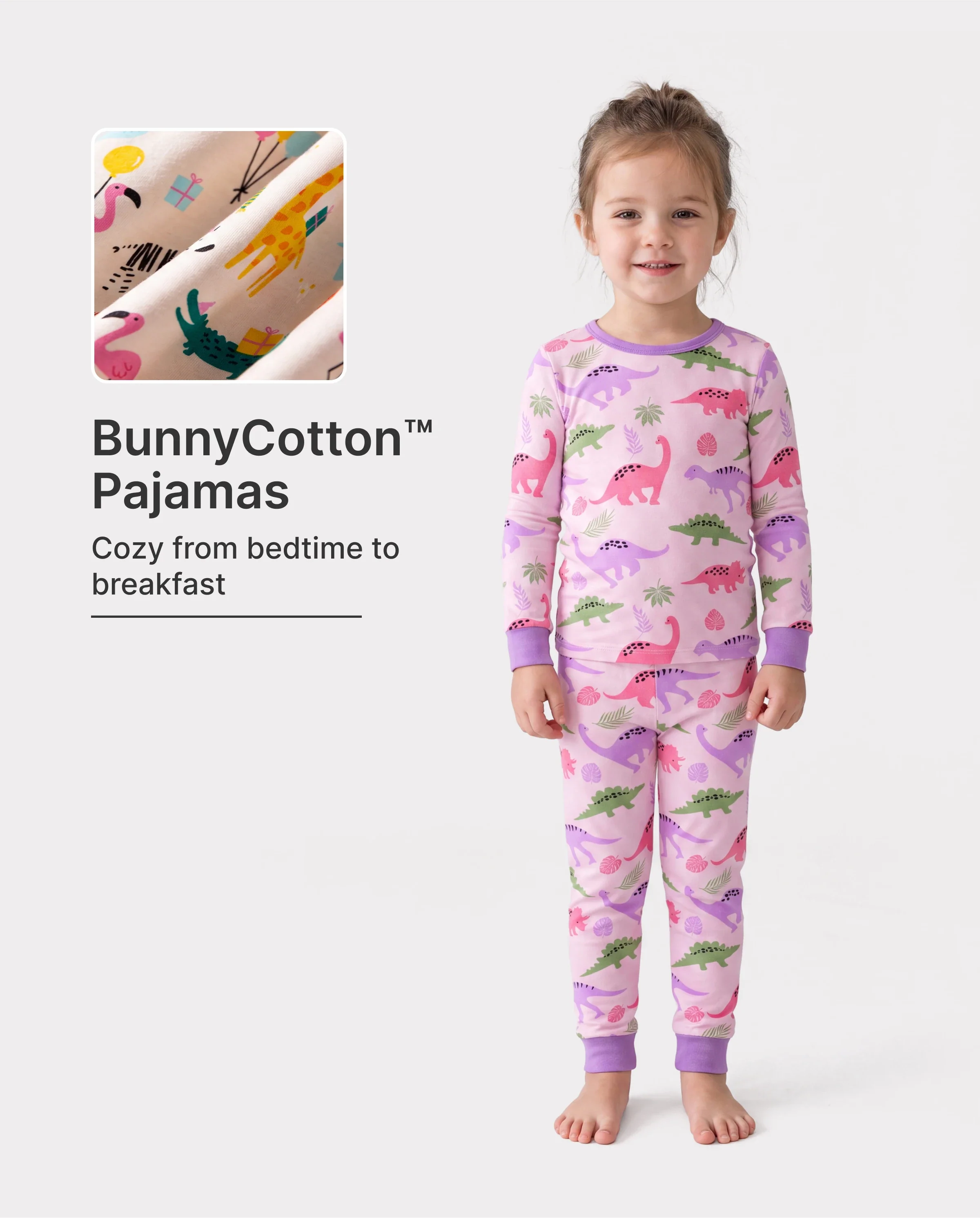 Toddler / Kids 2-piece Organic Cotton Pajamas with Childlike Print Snug fit Pjs for Girls / Boys Pink