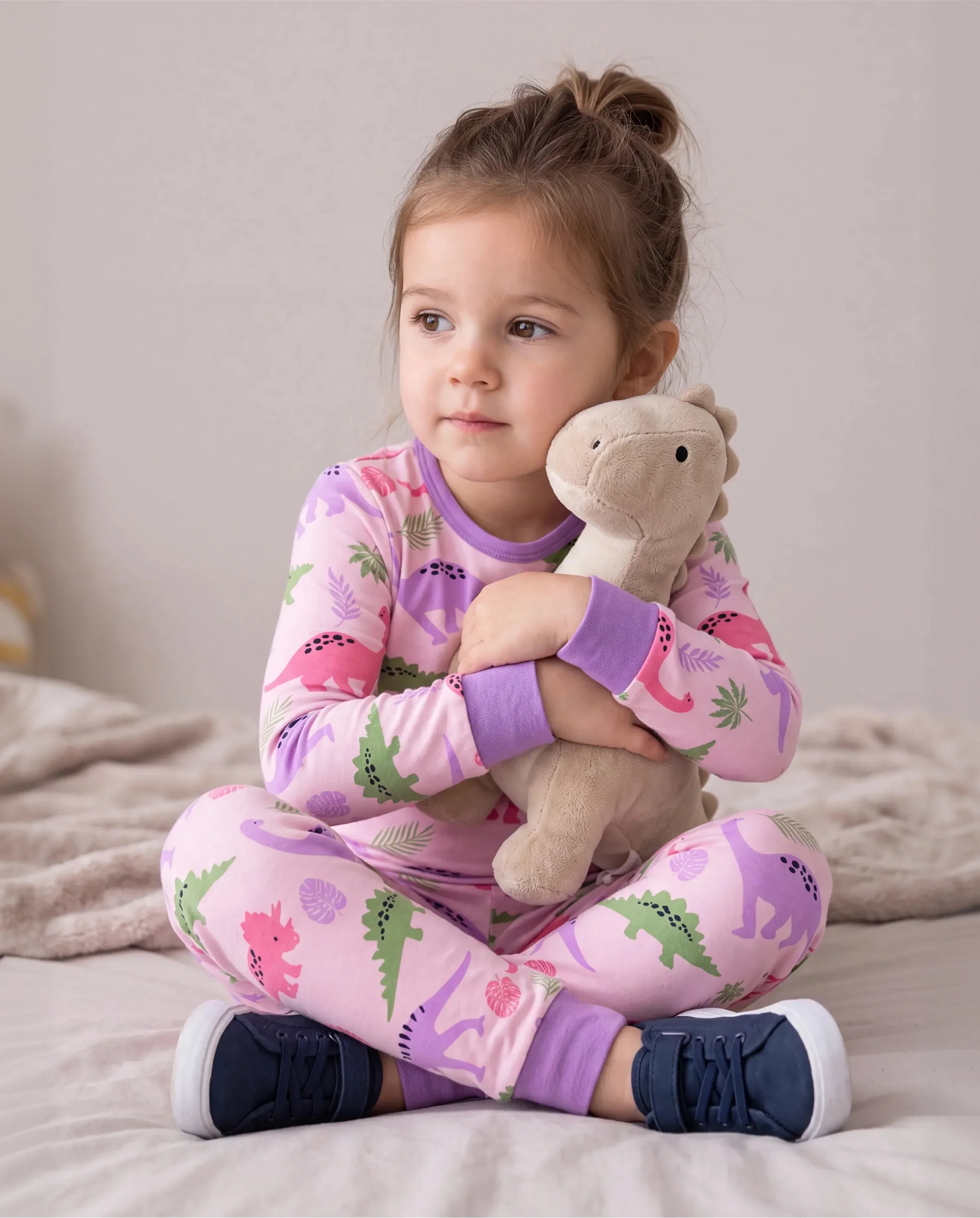 Toddler / Kids 2-piece Organic Cotton Pajamas with Childlike Print Snug fit Pjs for Girls / Boys Pink - Image 2