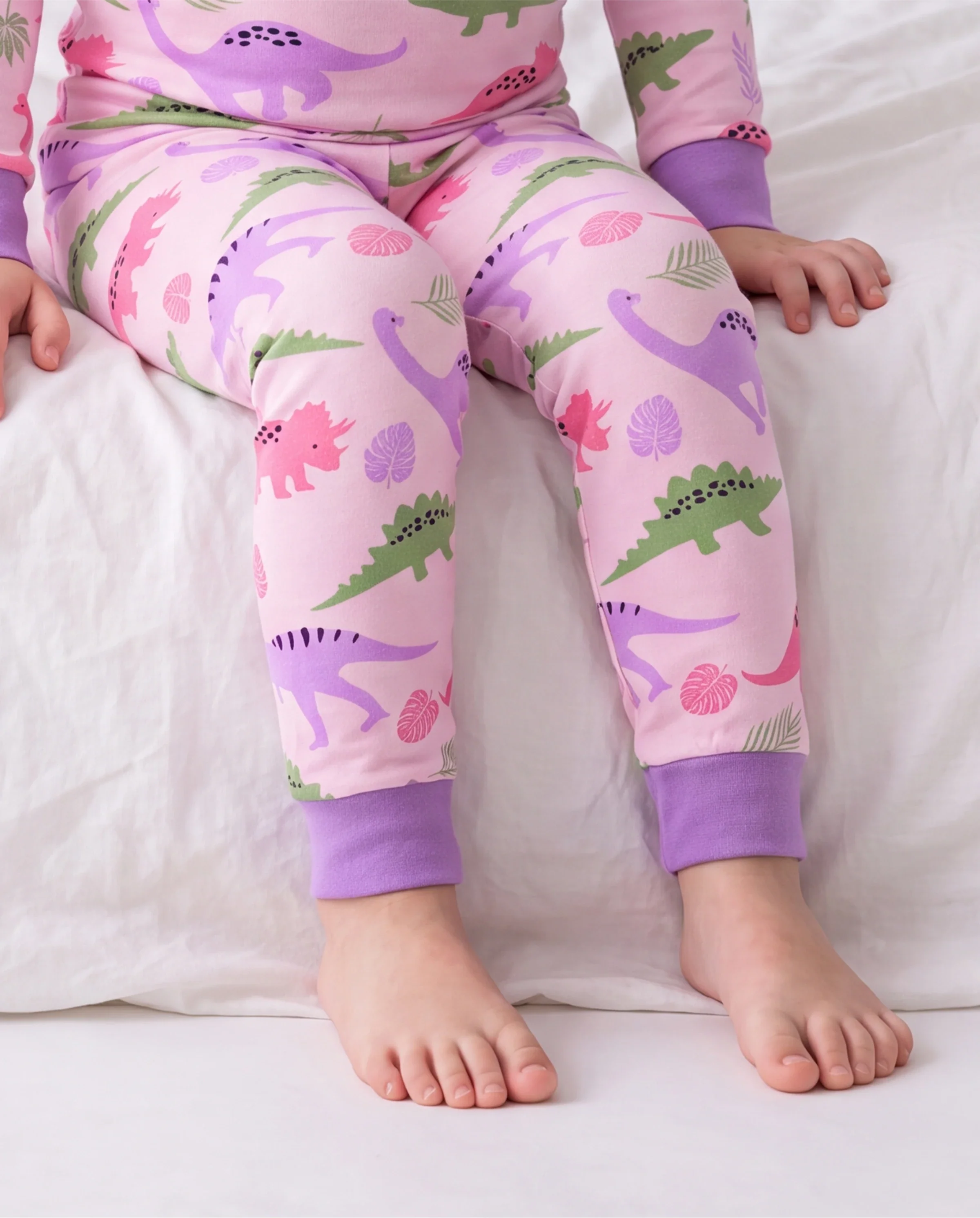 Toddler / Kids 2-piece Organic Cotton Pajamas with Childlike Print Snug fit Pjs for Girls / Boys Pink - Image 4