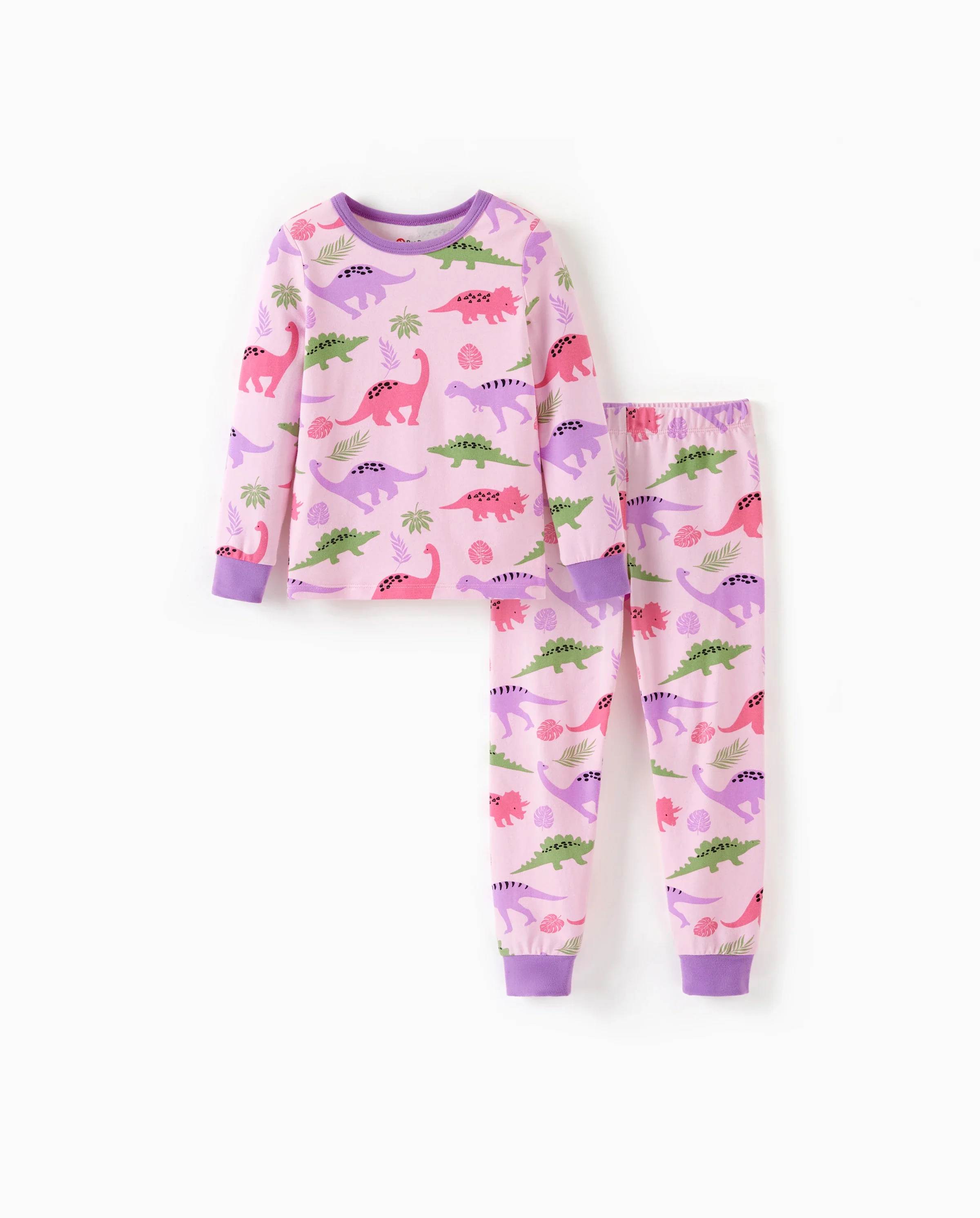 Toddler / Kids 2-piece Organic Cotton Pajamas with Childlike Print Snug fit Pjs for Girls / Boys Pink - Image 6