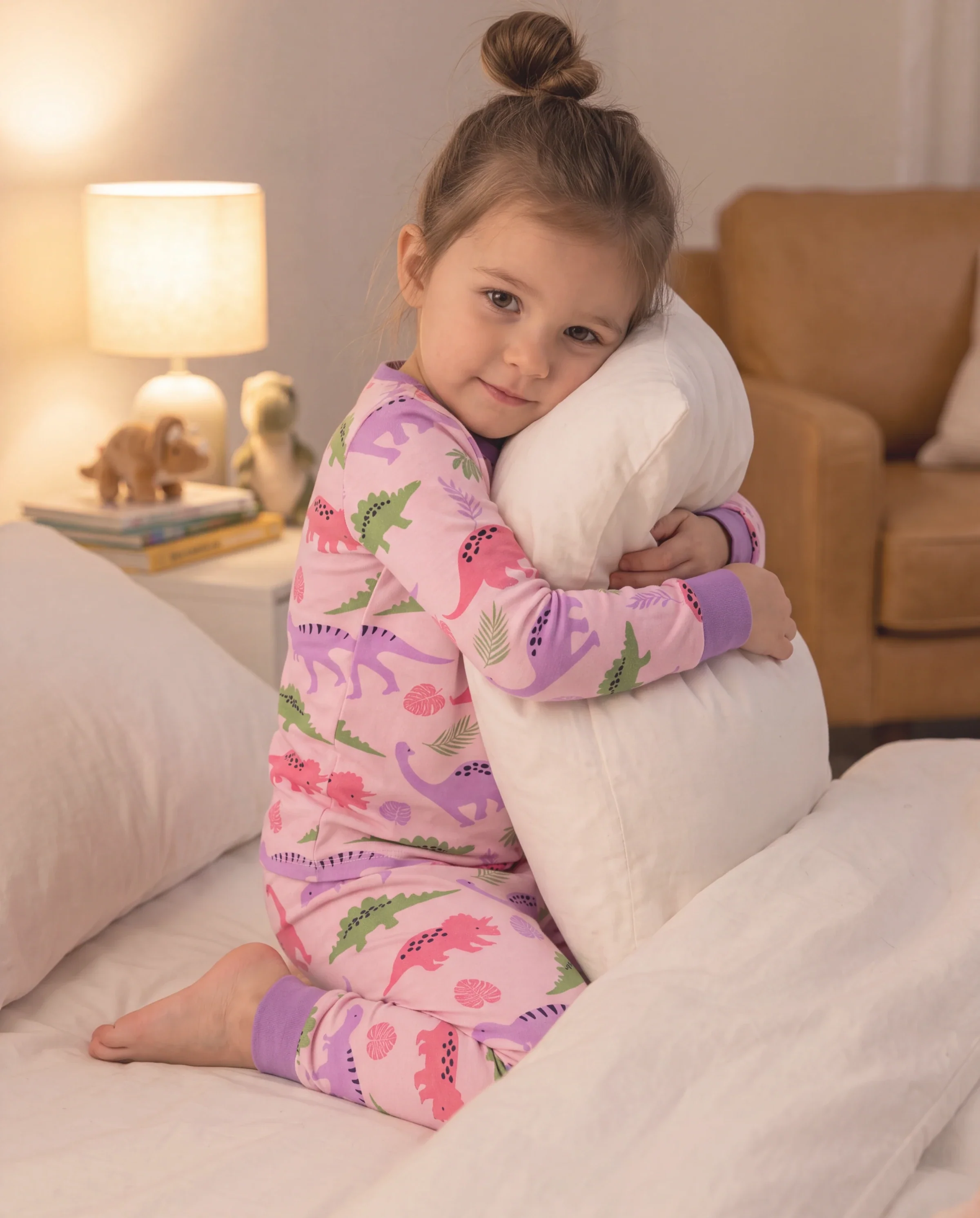 Toddler / Kids 2-piece Organic Cotton Pajamas with Childlike Print Snug fit Pjs for Girls / Boys Pink - Image 7