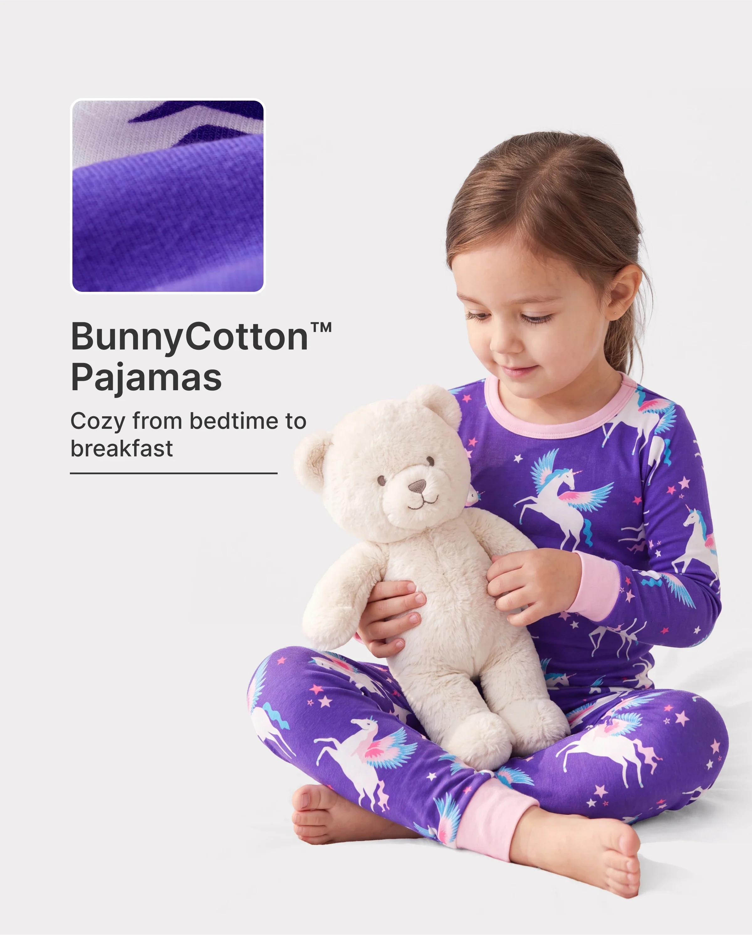 Toddler / Kids 2-piece Organic Cotton Pajamas with Childlike Print Snug fit Pjs for Girls / Boys Purple