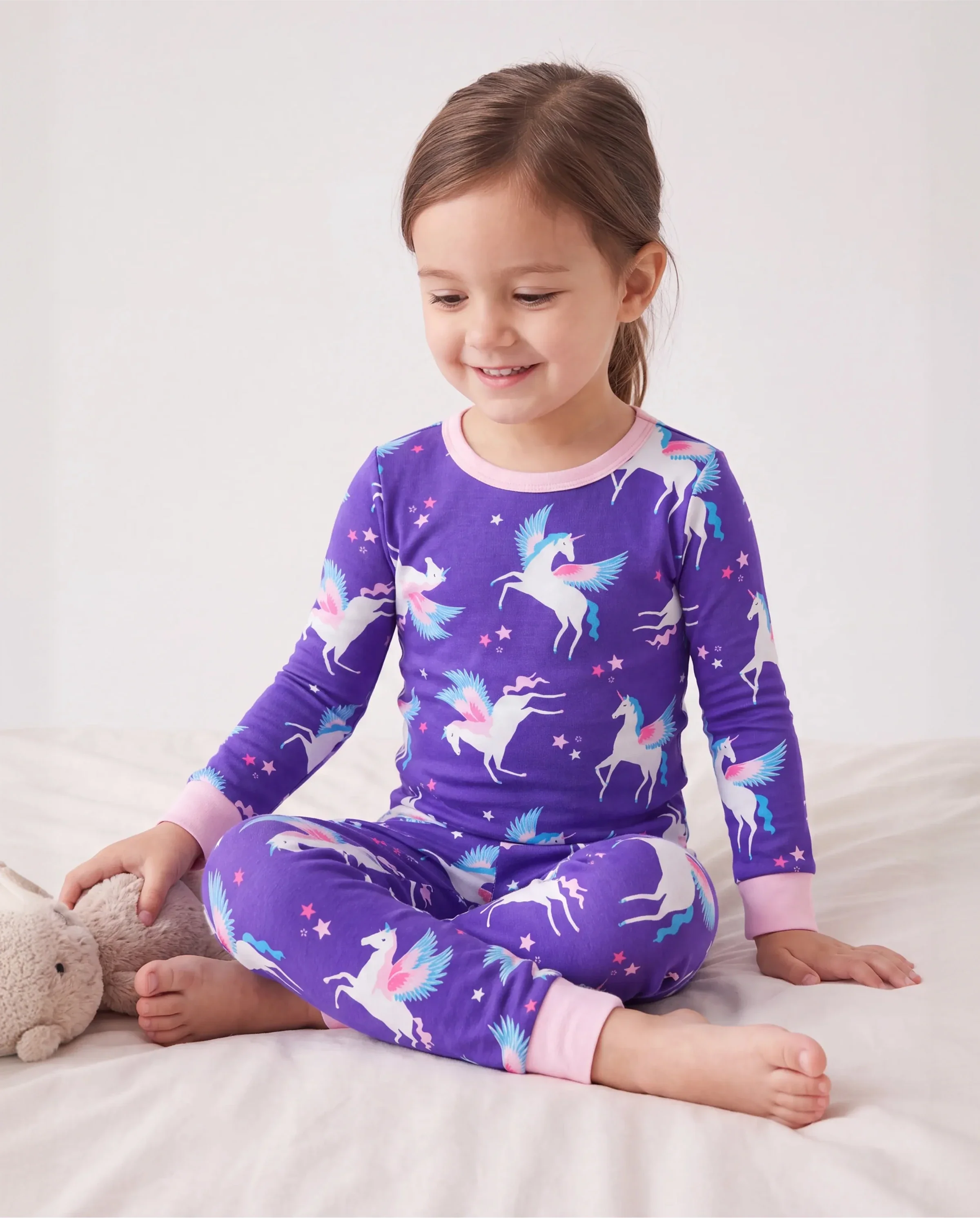 Toddler / Kids 2-piece Organic Cotton Pajamas with Childlike Print Snug fit Pjs for Girls / Boys Purple - Image 3