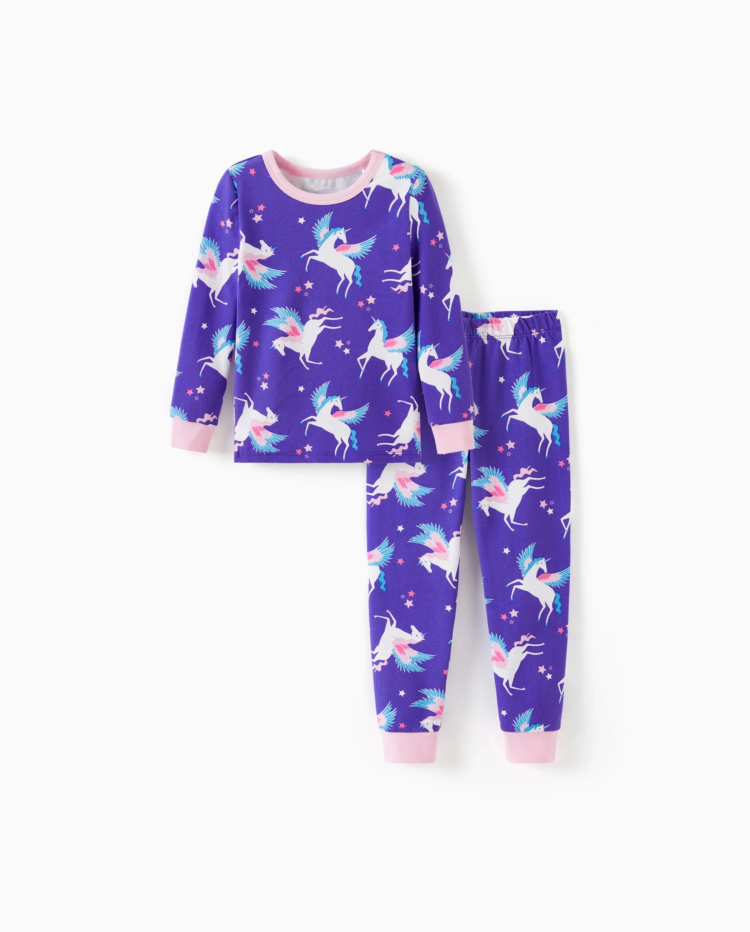 Toddler / Kids 2-piece Organic Cotton Pajamas with Childlike Print Snug fit Pjs for Girls / Boys Purple - Image 6
