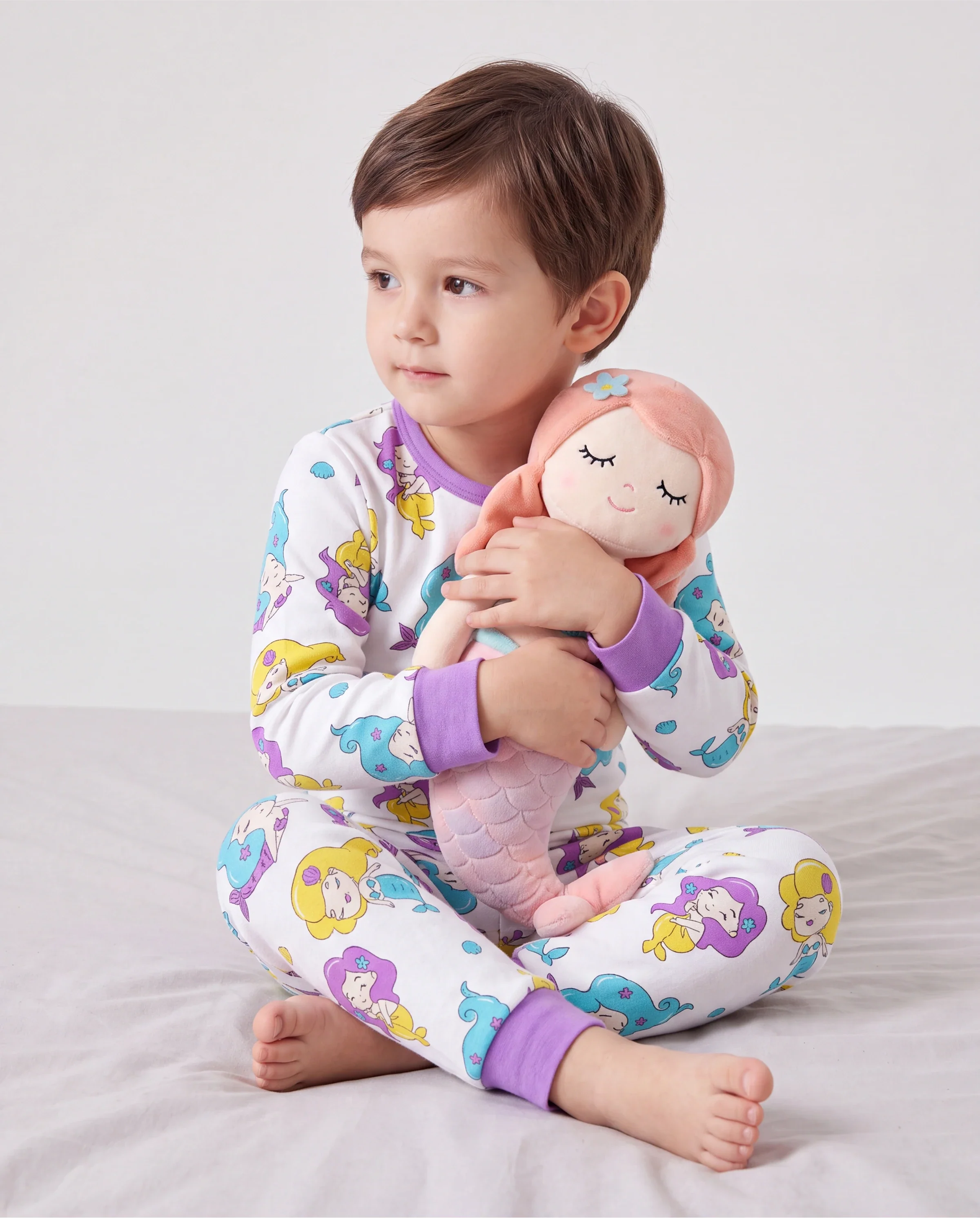 Toddler / Kids 2-piece Organic Cotton Pajamas with Childlike Print Snug fit Pjs for Girls / Boys White - Image 2