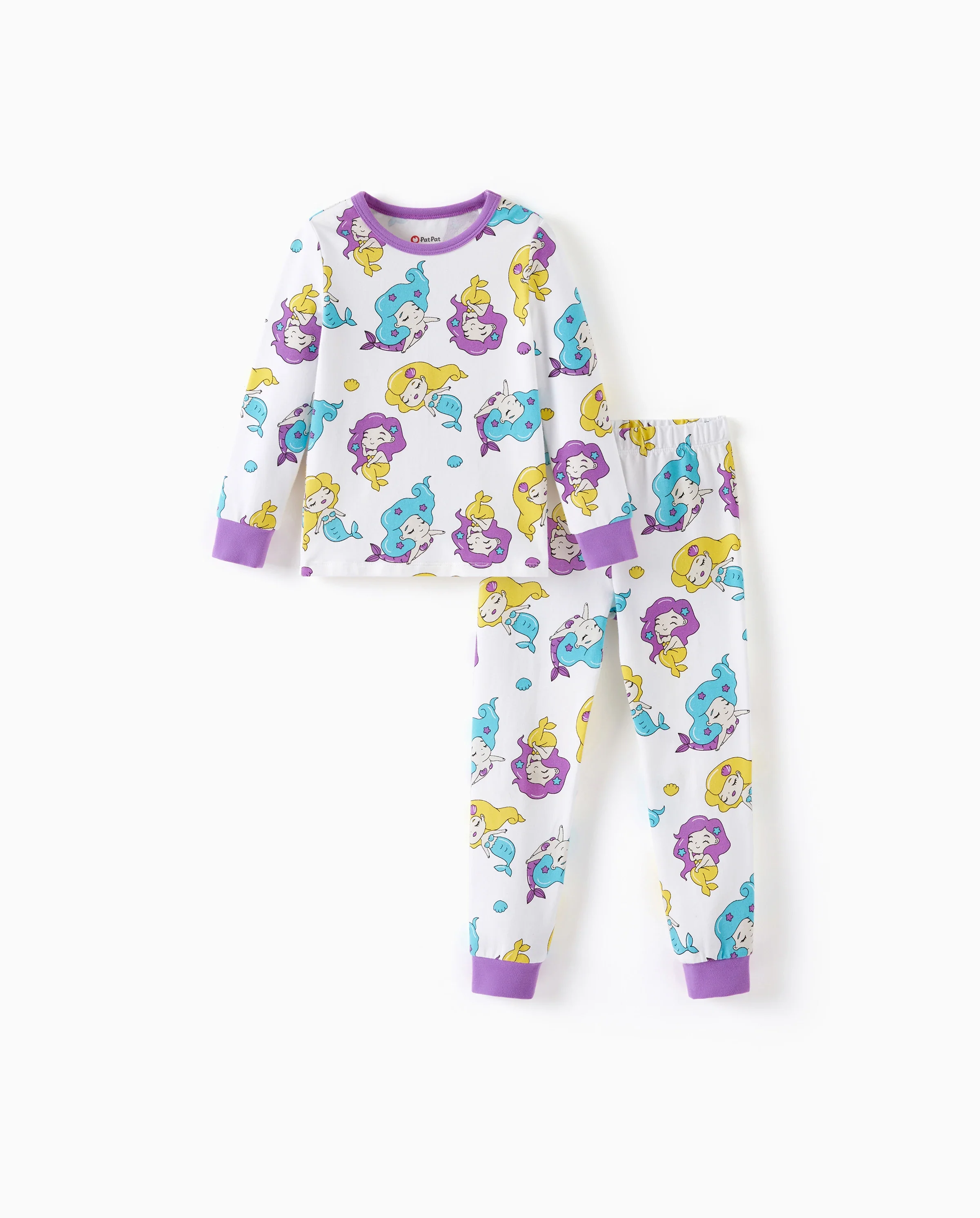 Toddler / Kids 2-piece Organic Cotton Pajamas with Childlike Print Snug fit Pjs for Girls / Boys White - Image 6