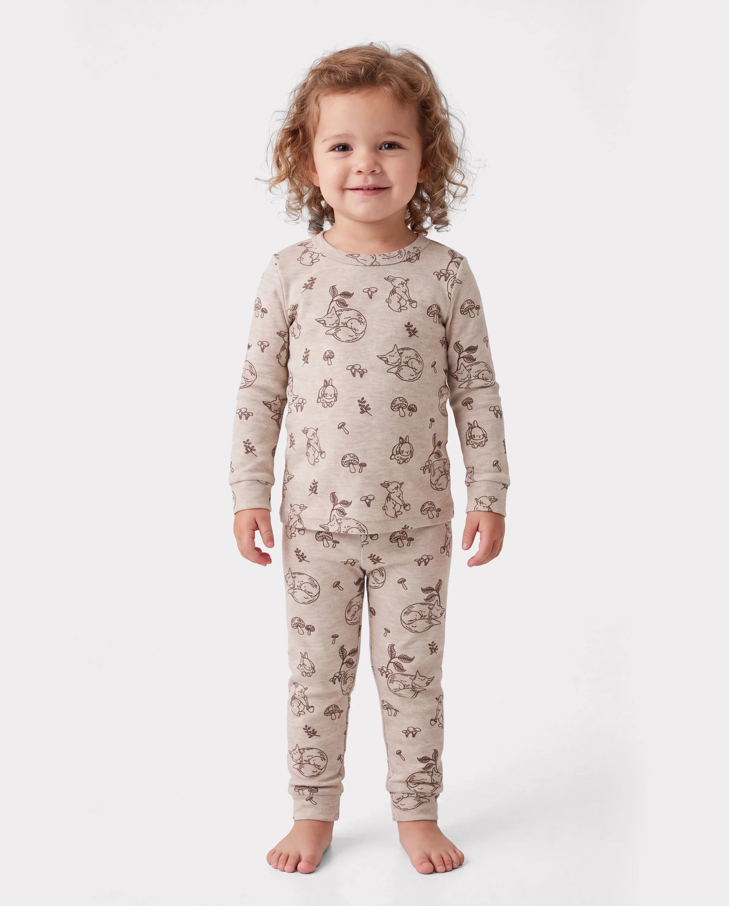 Toddler / Kids 2-piece Pajamas With Animal Print ( Snug-Fitting ) Apricot