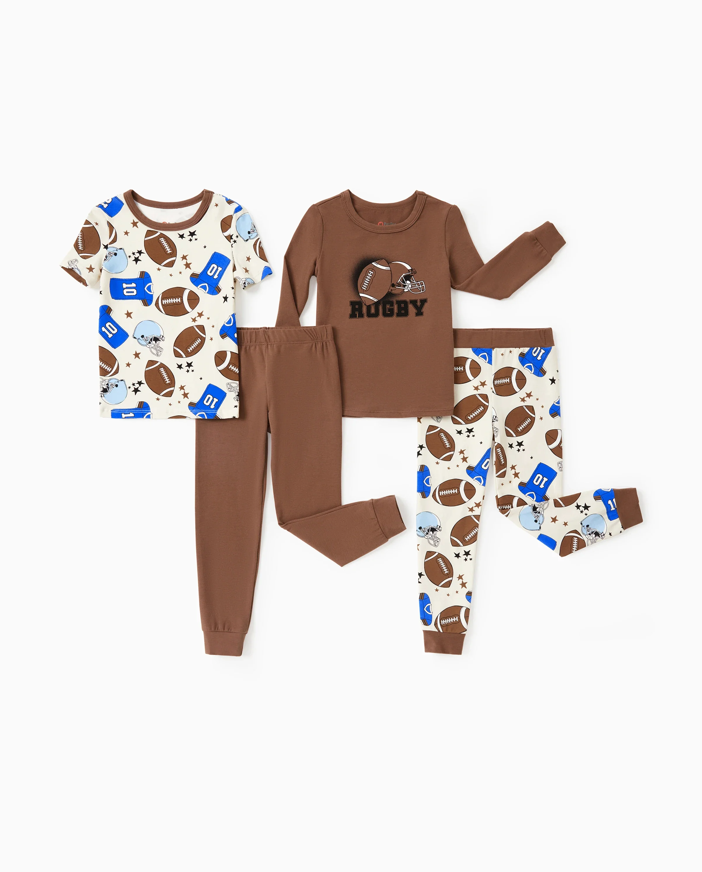 Toddler / Kids 4-piece Organic Cotton Pajamas 4-in 1 PJ Snug fit Pjs for Girls / Boys Brown - Image 6