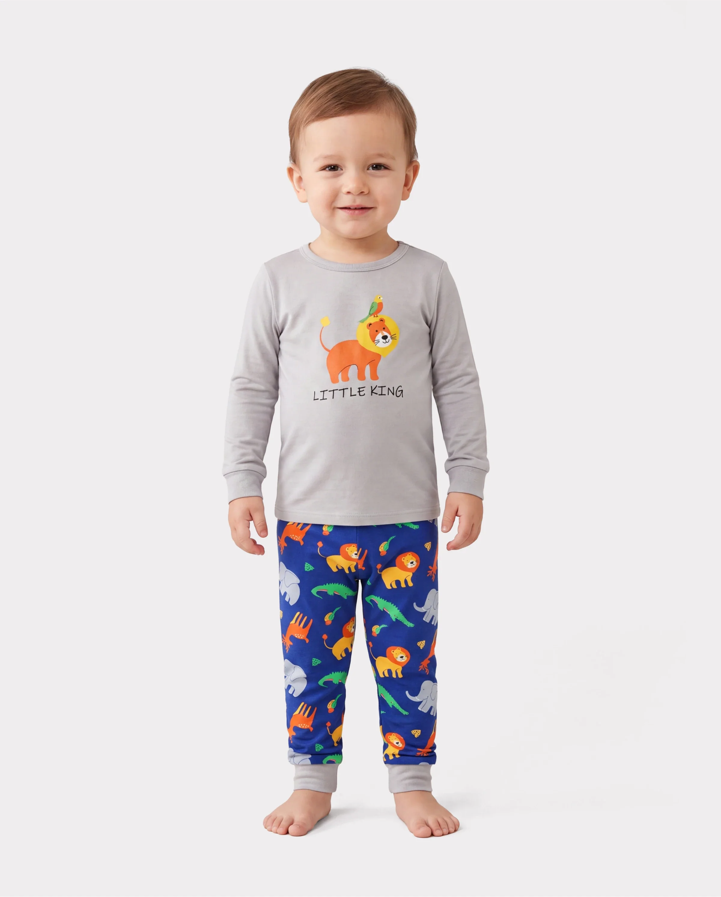 Toddler / Kids 4-piece Organic Cotton Pajamas 4-in 1 PJ Snug fit Pjs for Girls / Boys Grey