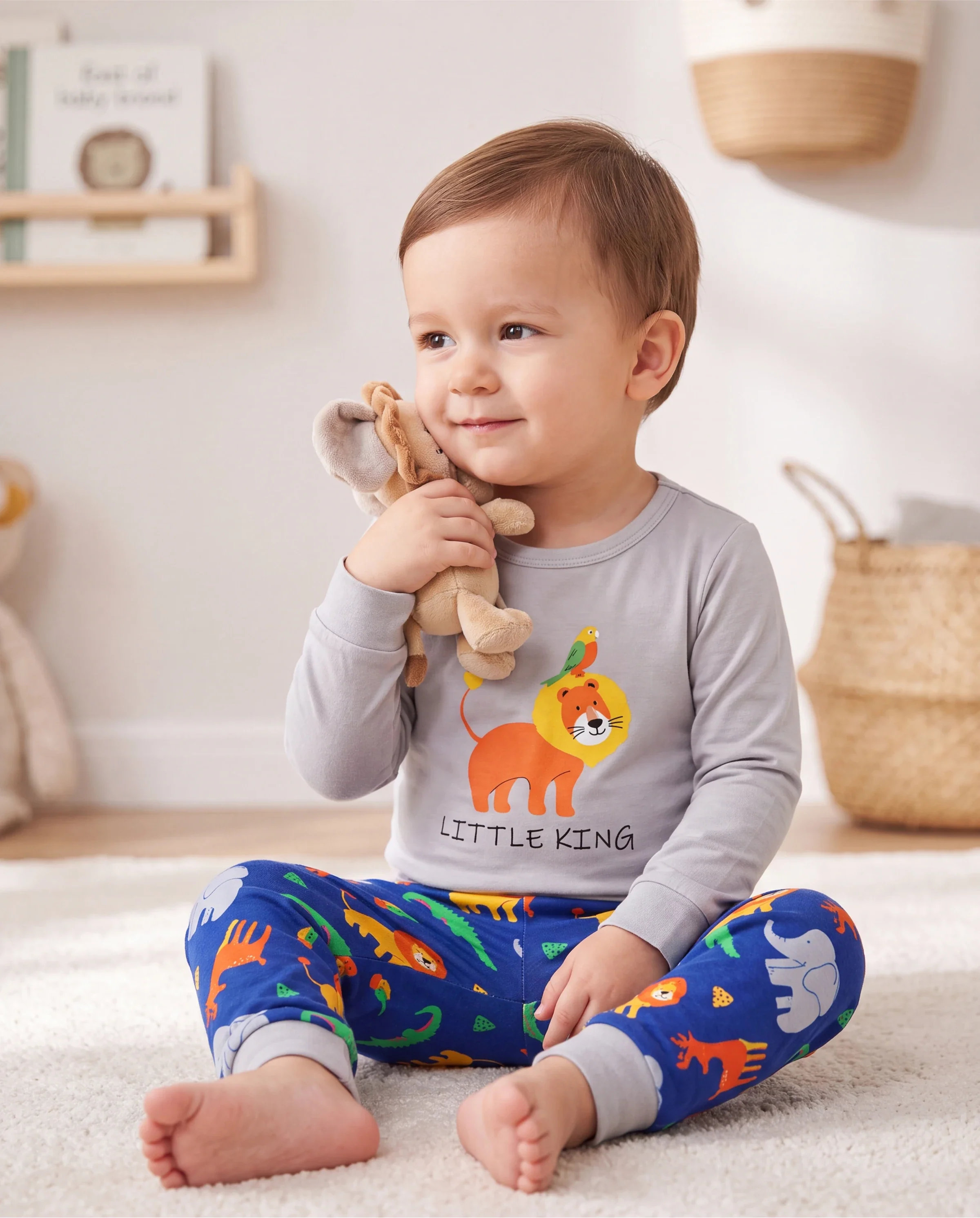 Toddler / Kids 4-piece Organic Cotton Pajamas 4-in 1 PJ Snug fit Pjs for Girls / Boys Grey - Image 2