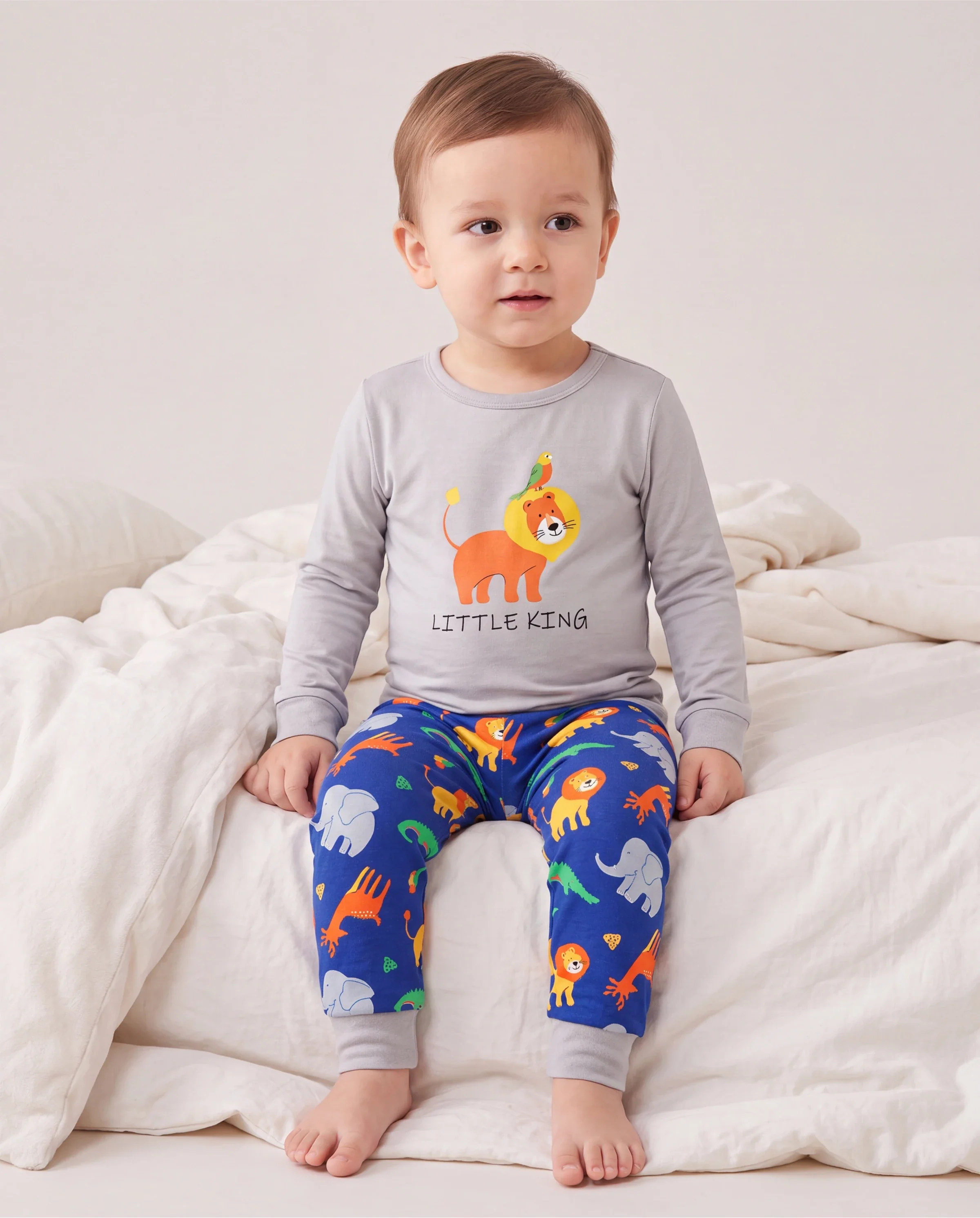 Toddler / Kids 4-piece Organic Cotton Pajamas 4-in 1 PJ Snug fit Pjs for Girls / Boys Grey - Image 3