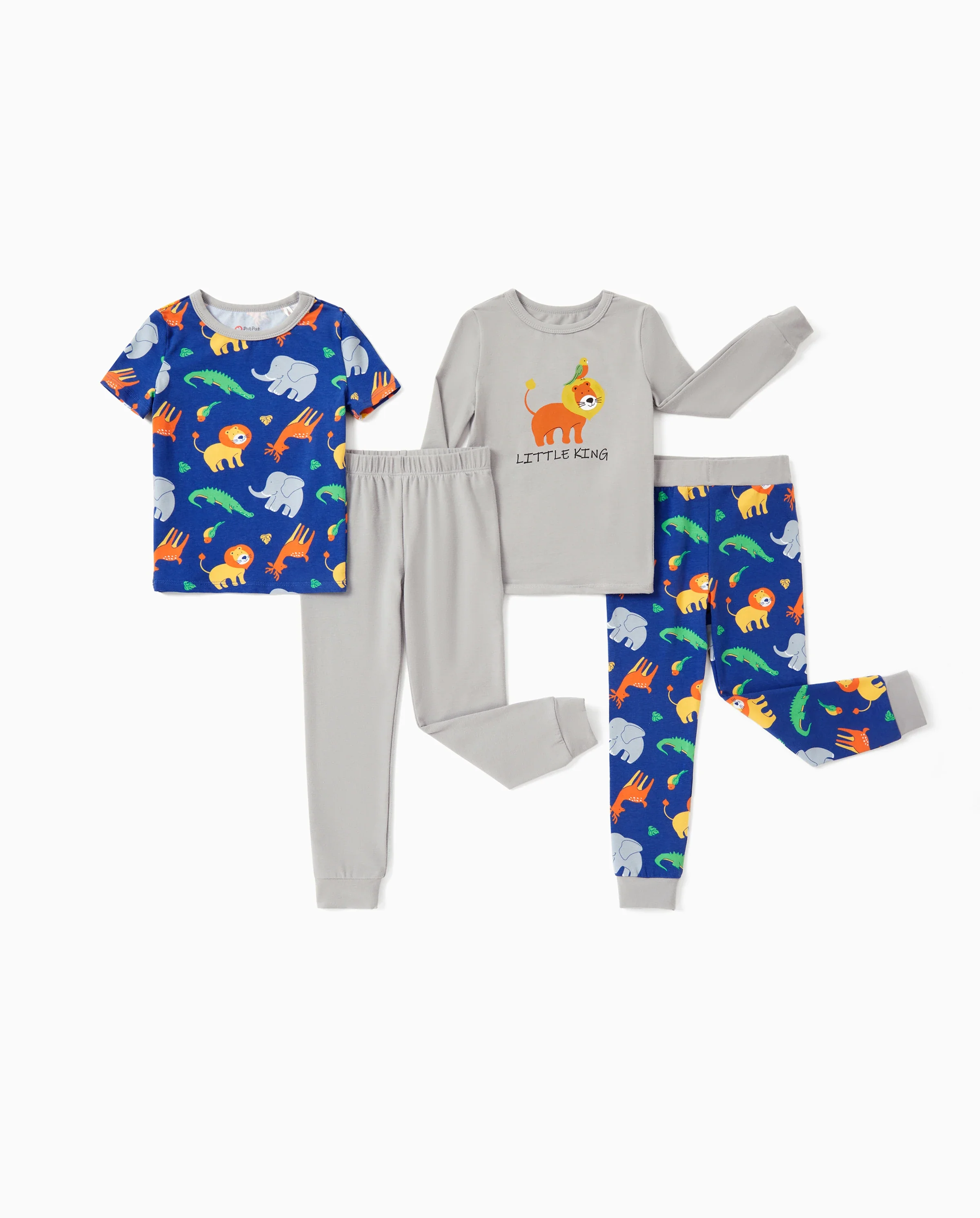 Toddler / Kids 4-piece Organic Cotton Pajamas 4-in 1 PJ Snug fit Pjs for Girls / Boys Grey - Image 6
