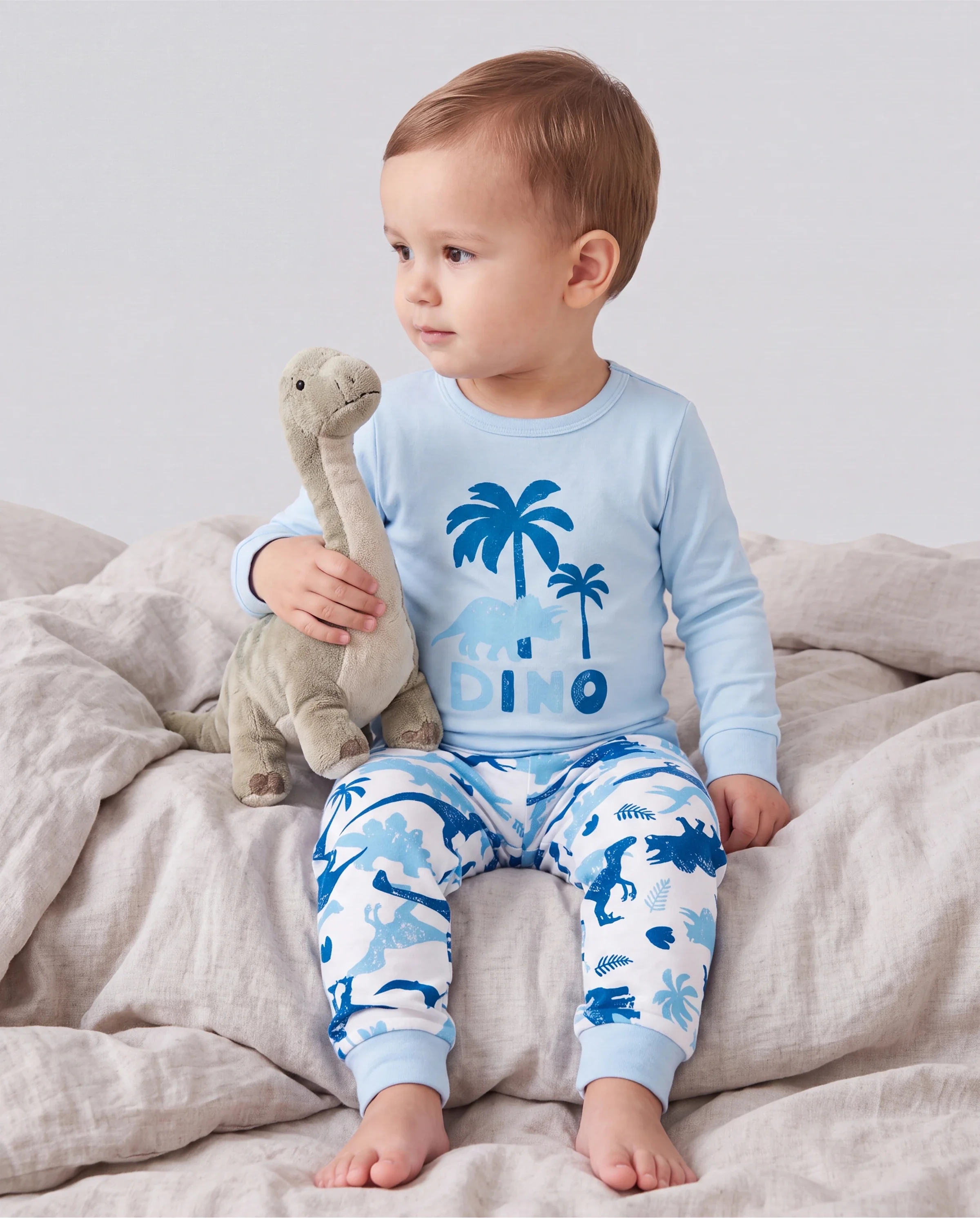 Toddler / Kids 4-piece Organic Cotton Pajamas 4-in 1 PJ Snug fit Pjs for Girls / Boys Light Blue - Image 2