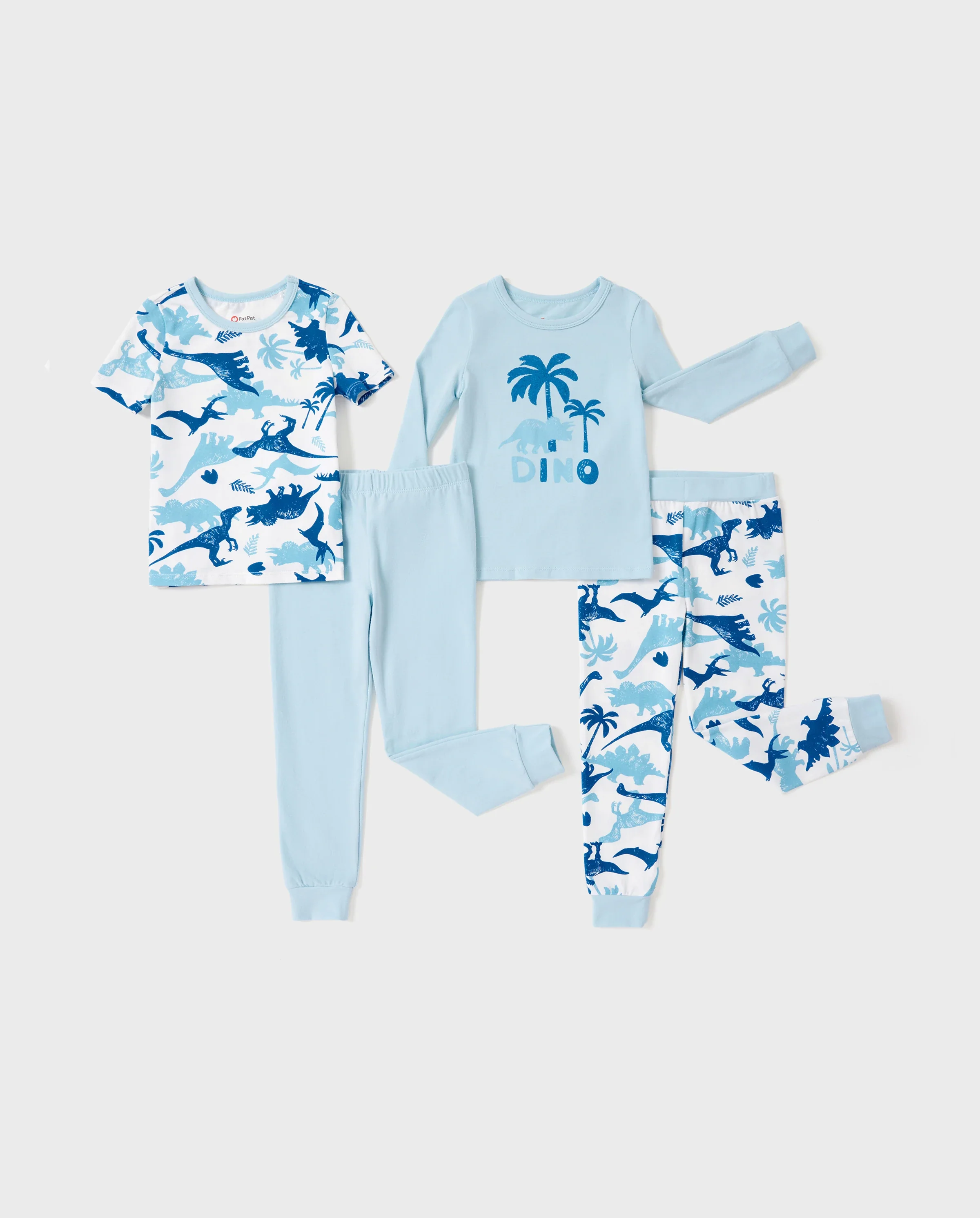 Toddler / Kids 4-piece Organic Cotton Pajamas 4-in 1 PJ Snug fit Pjs for Girls / Boys Light Blue - Image 6