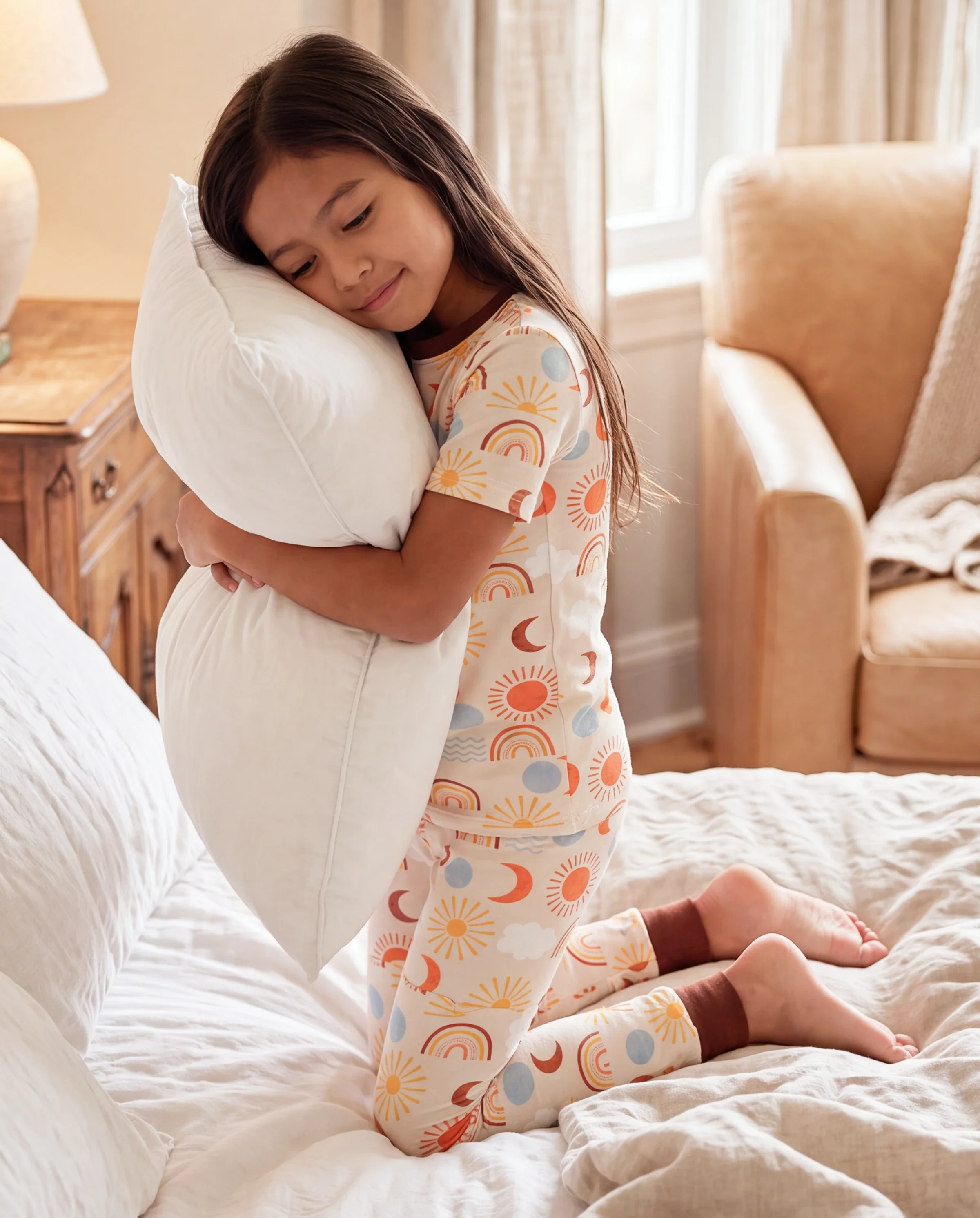 Toddler / Kids Christmas / Halloween Pajamas 3-Piece Bamboo Pajama Set 2-in-1 Look for 4 Seasons (Snug-Fitting) Apricot - Image 7