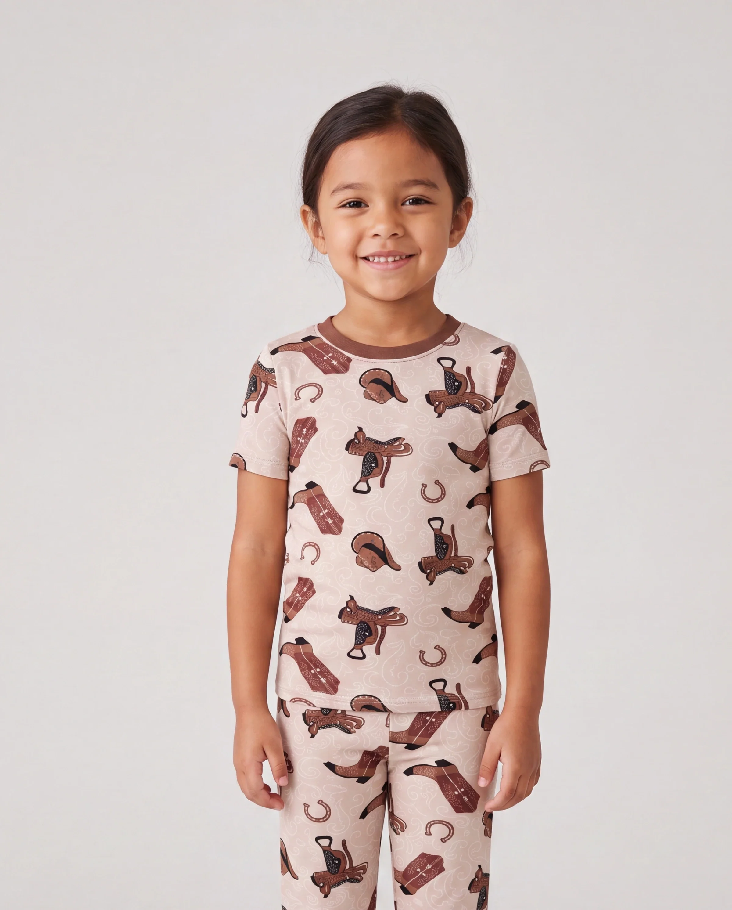 Toddler / Kids Christmas / Halloween Pajamas 3-Piece Bamboo Pajama Set 2-in-1 Look for 4 Seasons (Snug-Fitting) Brown - Image 3