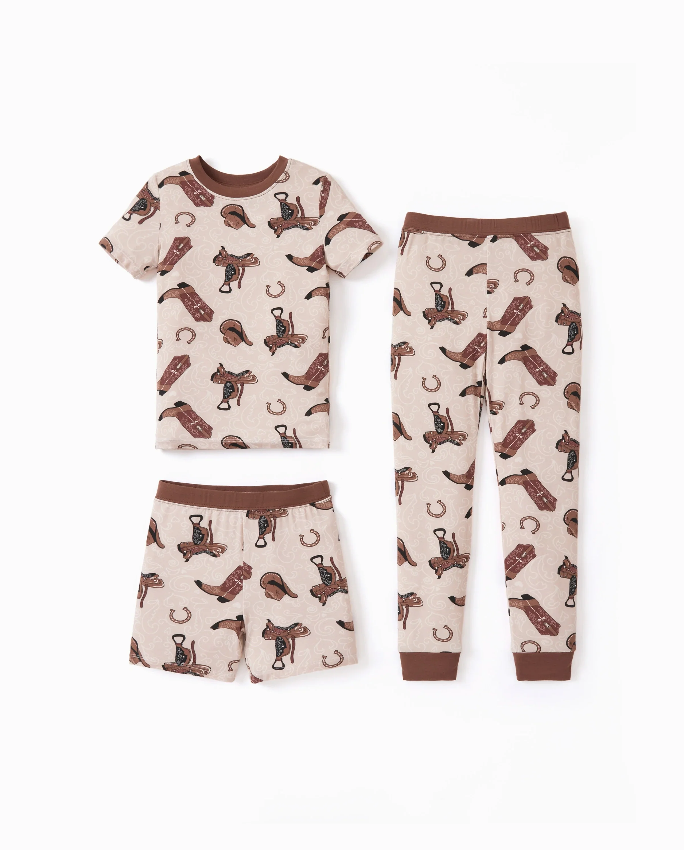 Toddler / Kids Christmas / Halloween Pajamas 3-Piece Bamboo Pajama Set 2-in-1 Look for 4 Seasons (Snug-Fitting) Brown - Image 5