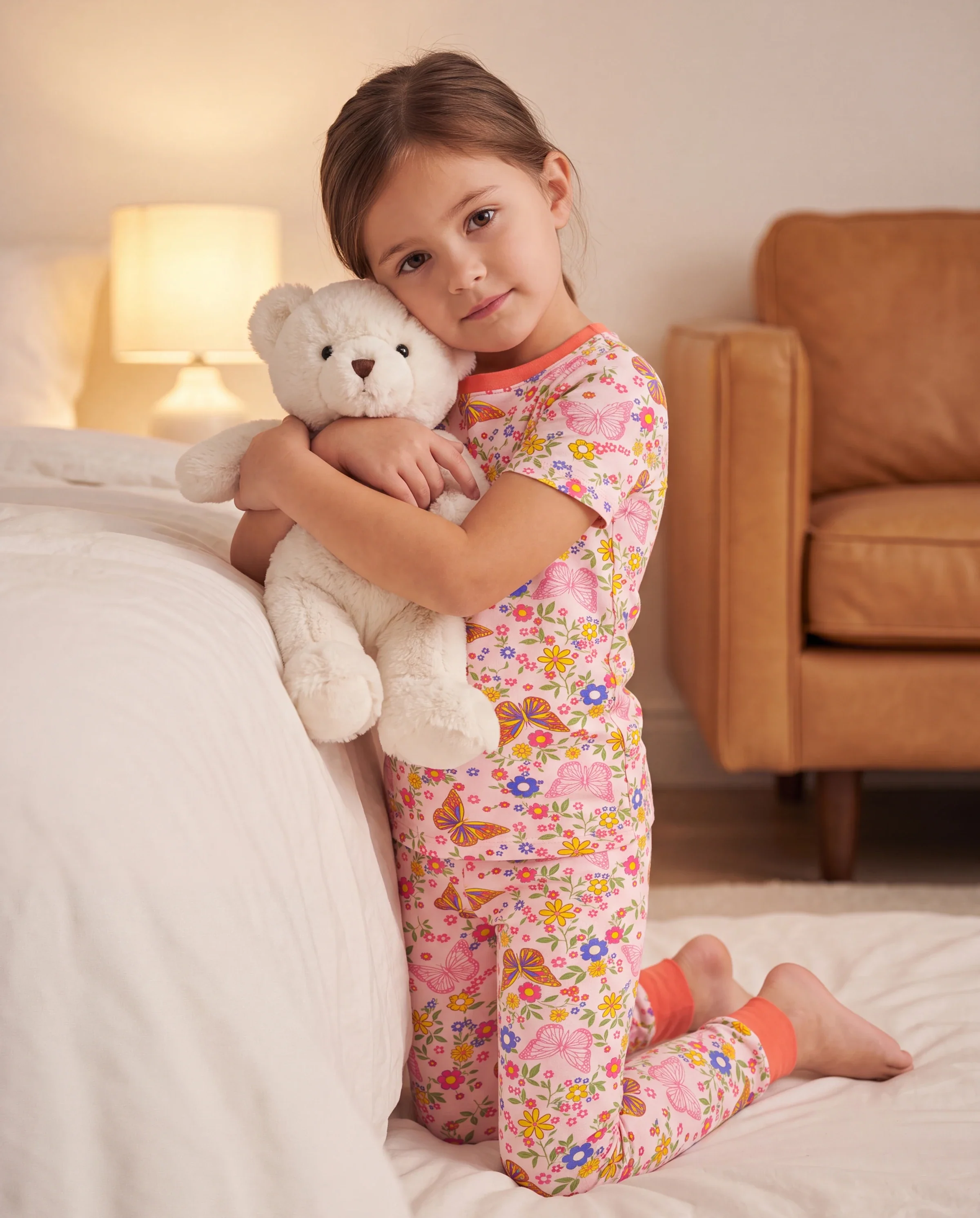 Toddler / Kids Christmas / Halloween Pajamas 3-Piece Bamboo Pajama Set 2-in-1 Look for 4 Seasons (Snug-Fitting) Light Pink - Image 6