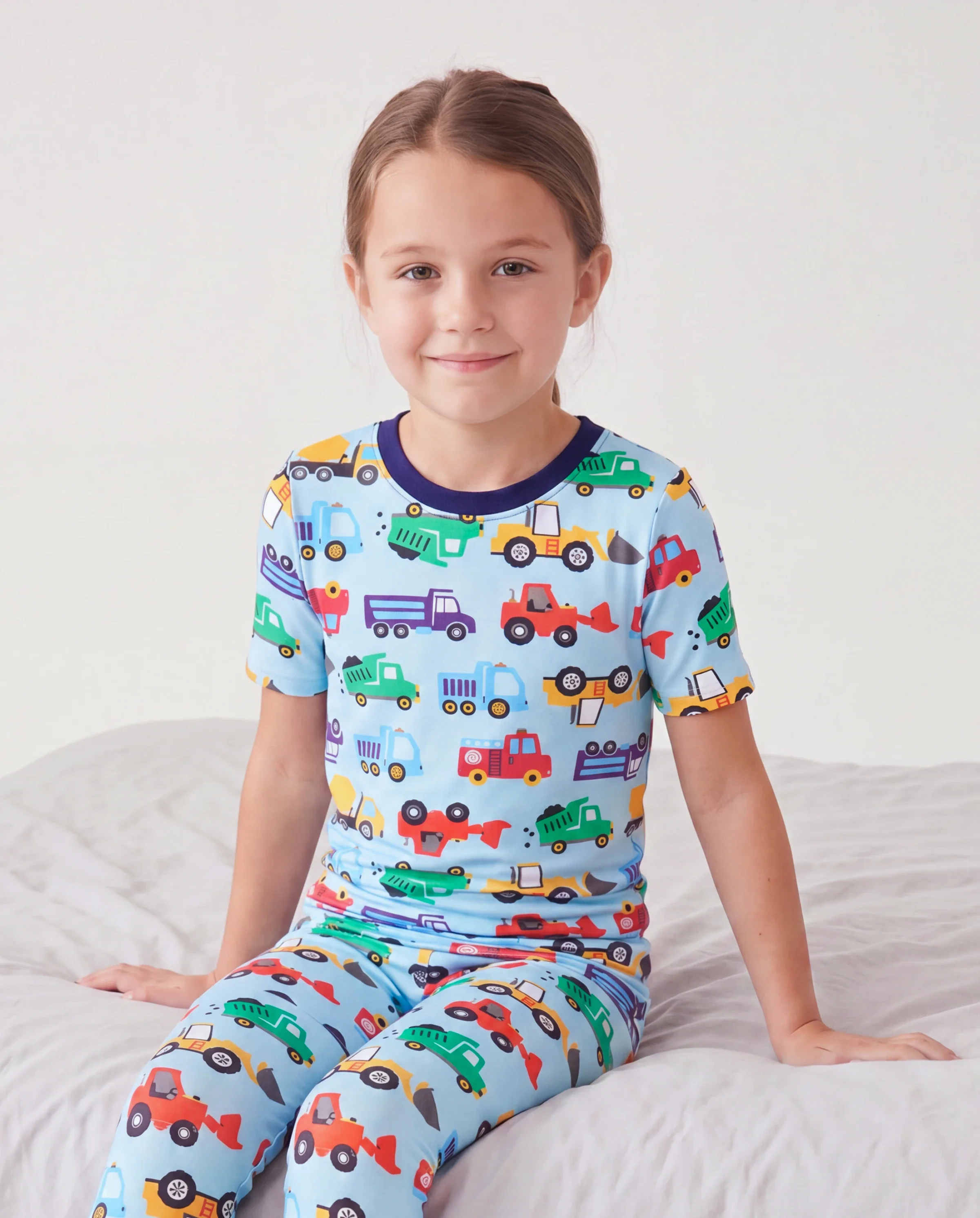 Toddler / Kids Christmas / Halloween Pajamas 3-Piece Bamboo Pajama Set 2-in-1 Look for 4 Seasons (Snug-Fitting) Light Blue - Image 3