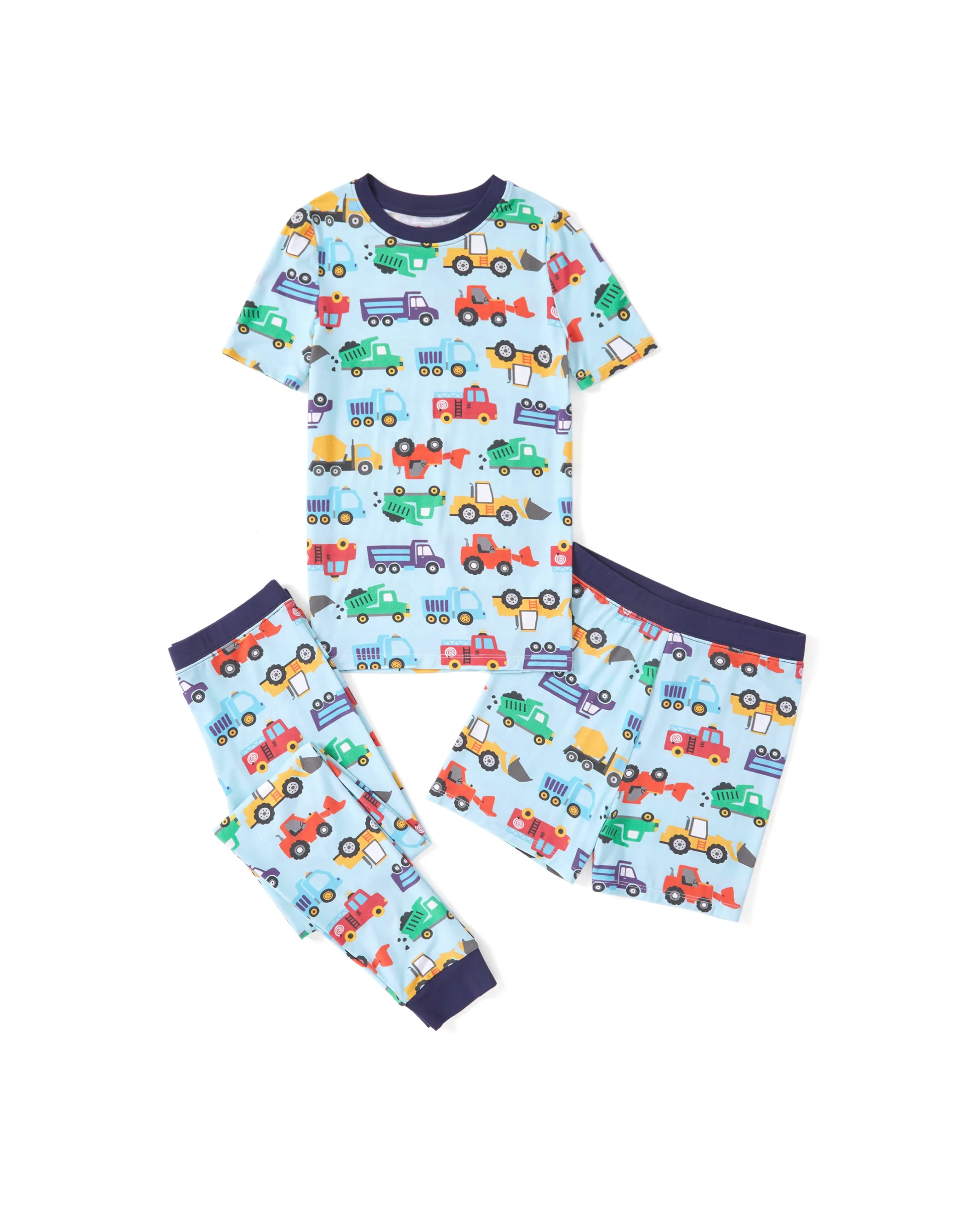Toddler / Kids Christmas / Halloween Pajamas 3-Piece Bamboo Pajama Set 2-in-1 Look for 4 Seasons (Snug-Fitting) Light Blue - Image 6