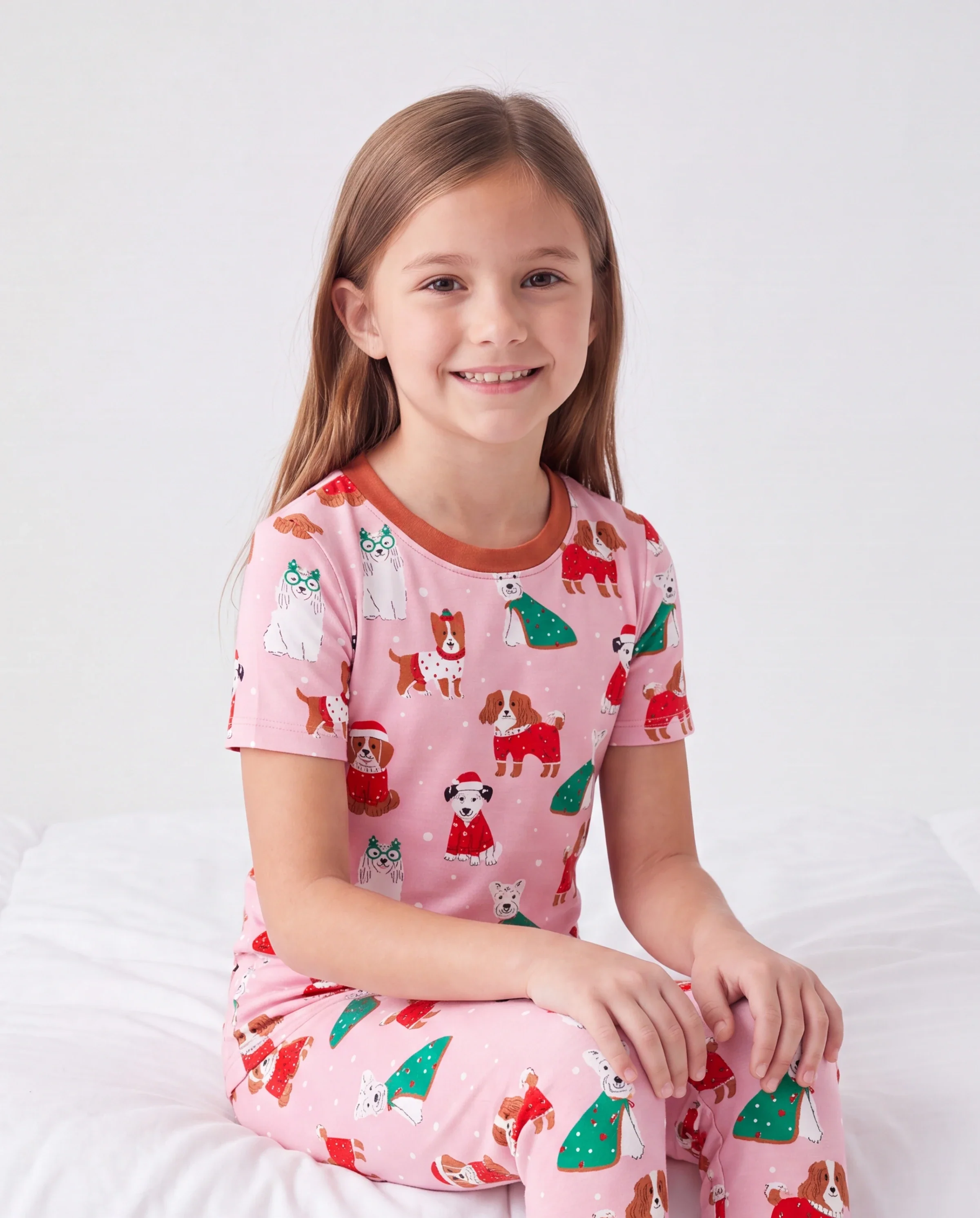 Toddler / Kids Christmas / Halloween Pajamas 3-Piece Bamboo Pajama Set 2-in-1 Look for 4 Seasons (Snug-Fitting) Light Pink - Image 3