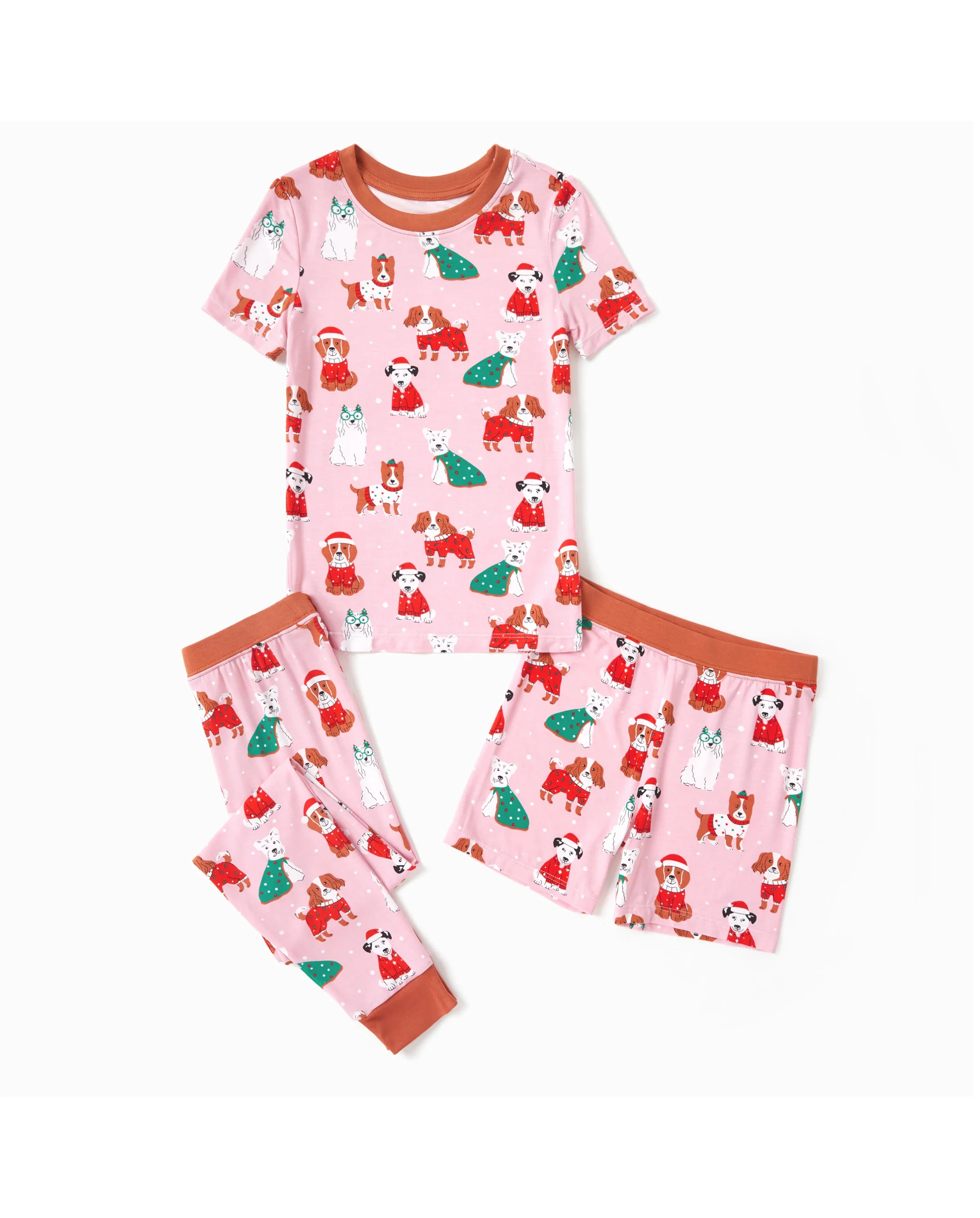 Toddler / Kids Christmas / Halloween Pajamas 3-Piece Bamboo Pajama Set 2-in-1 Look for 4 Seasons (Snug-Fitting) Light Pink - Image 6