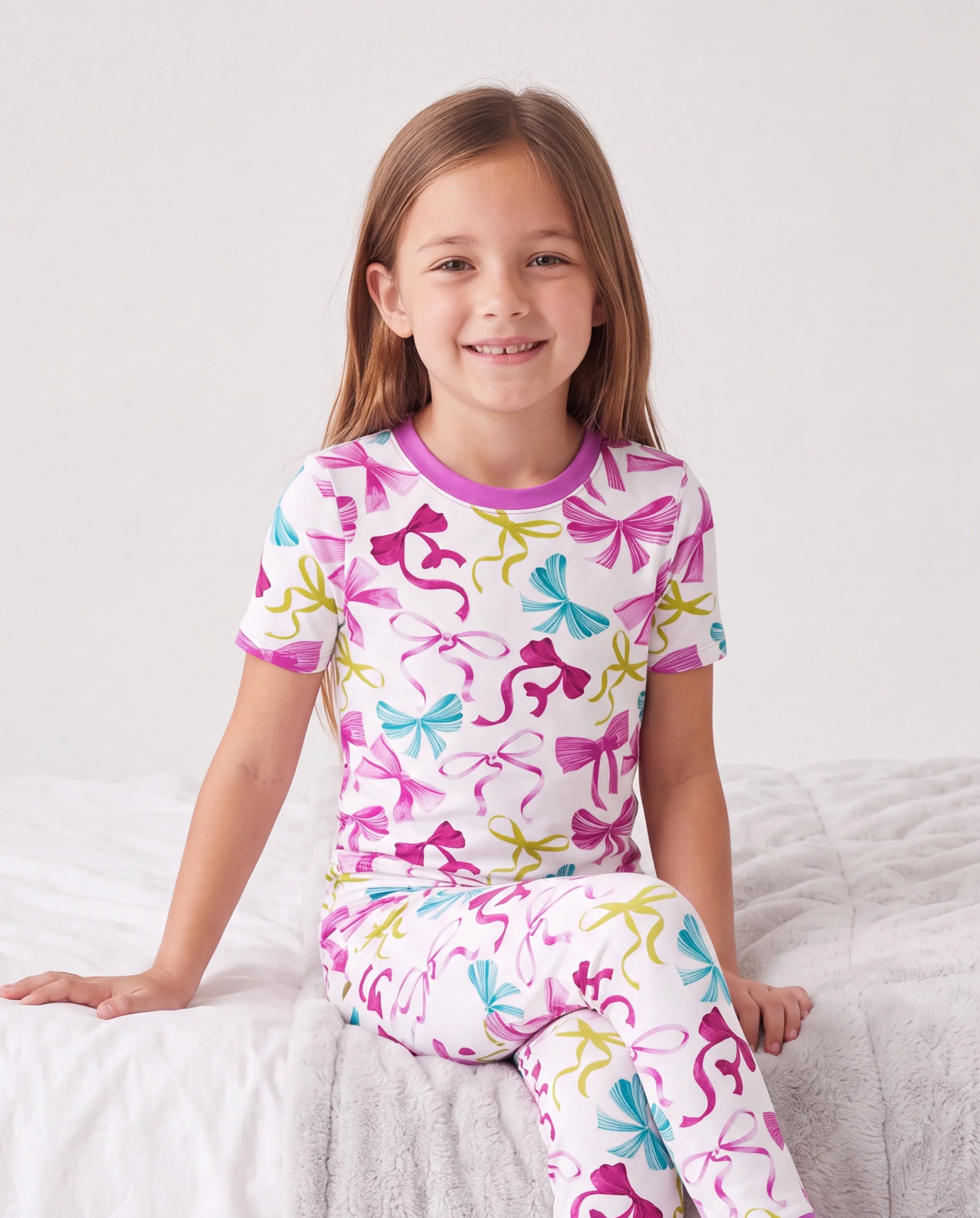 Toddler / Kids Christmas / Halloween Pajamas 3-Piece Bamboo Pajama Set 2-in-1 Look for 4 Seasons (Snug-Fitting) Pink - Image 3