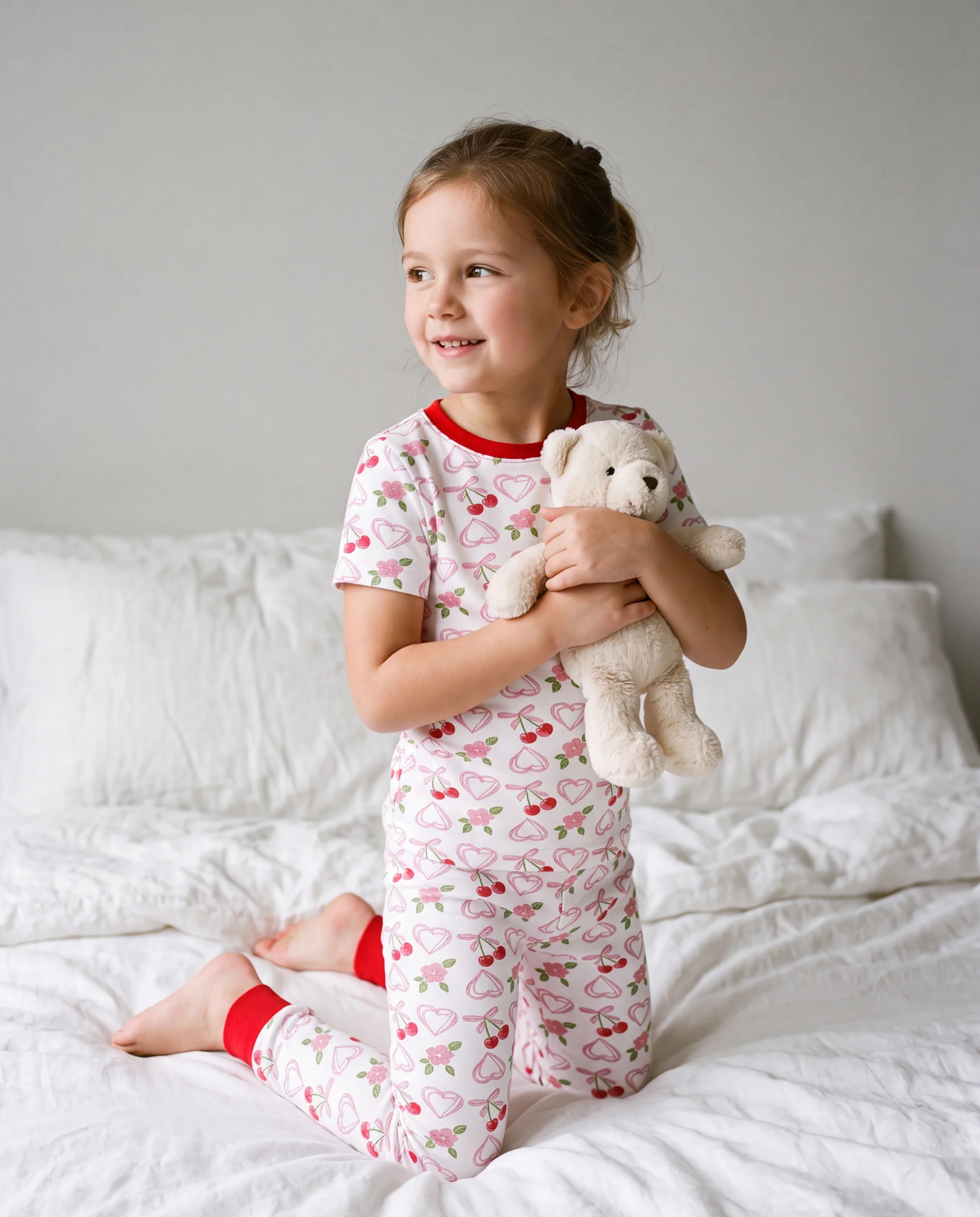 Toddler / Kids Christmas / Halloween Pajamas 3-Piece Bamboo Pajama Set 2-in-1 Look for 4 Seasons (Snug-Fitting) Red - Image 2