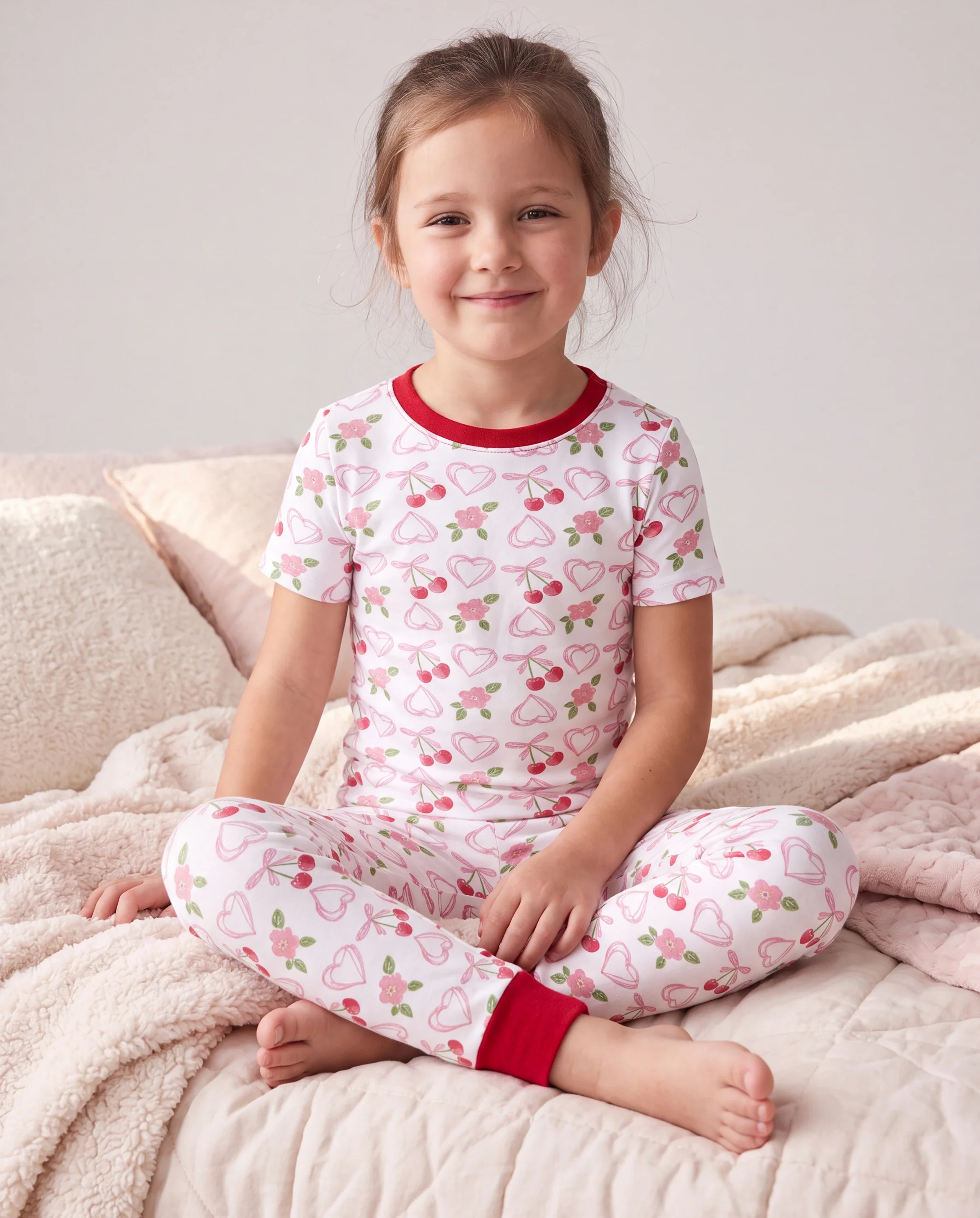 Toddler / Kids Christmas / Halloween Pajamas 3-Piece Bamboo Pajama Set 2-in-1 Look for 4 Seasons (Snug-Fitting) Red - Image 3