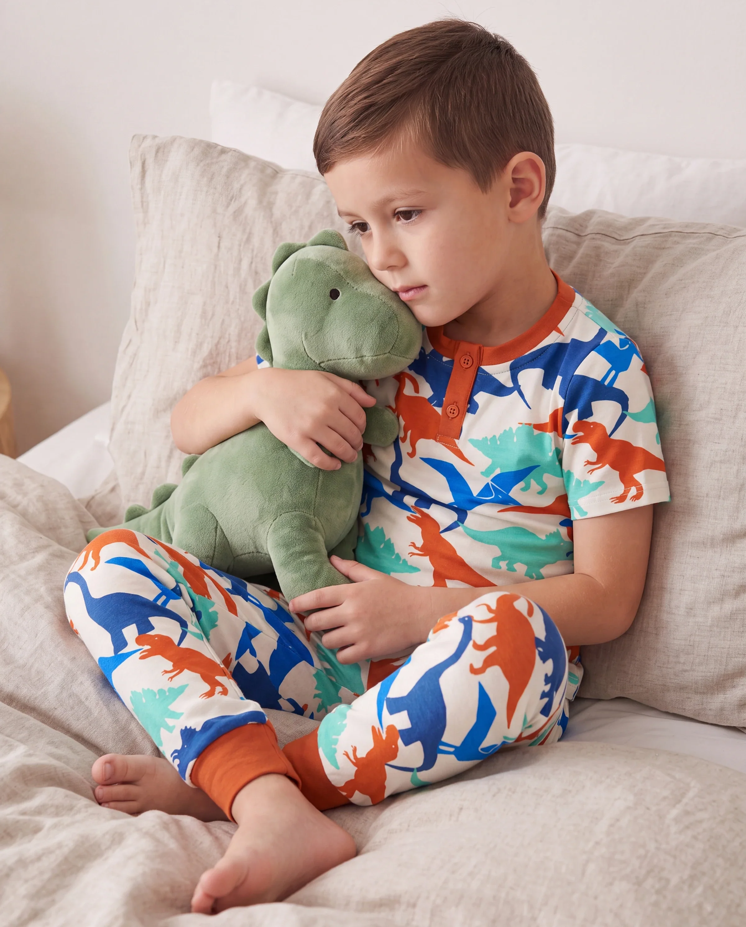 Toddler / Kids Christmas / Halloween PJS for Boys 3-Piece Bamboo Pajama Set 2-in-1 Look for 4 Seasons (Snug-Fitting) Apricot - Image 2