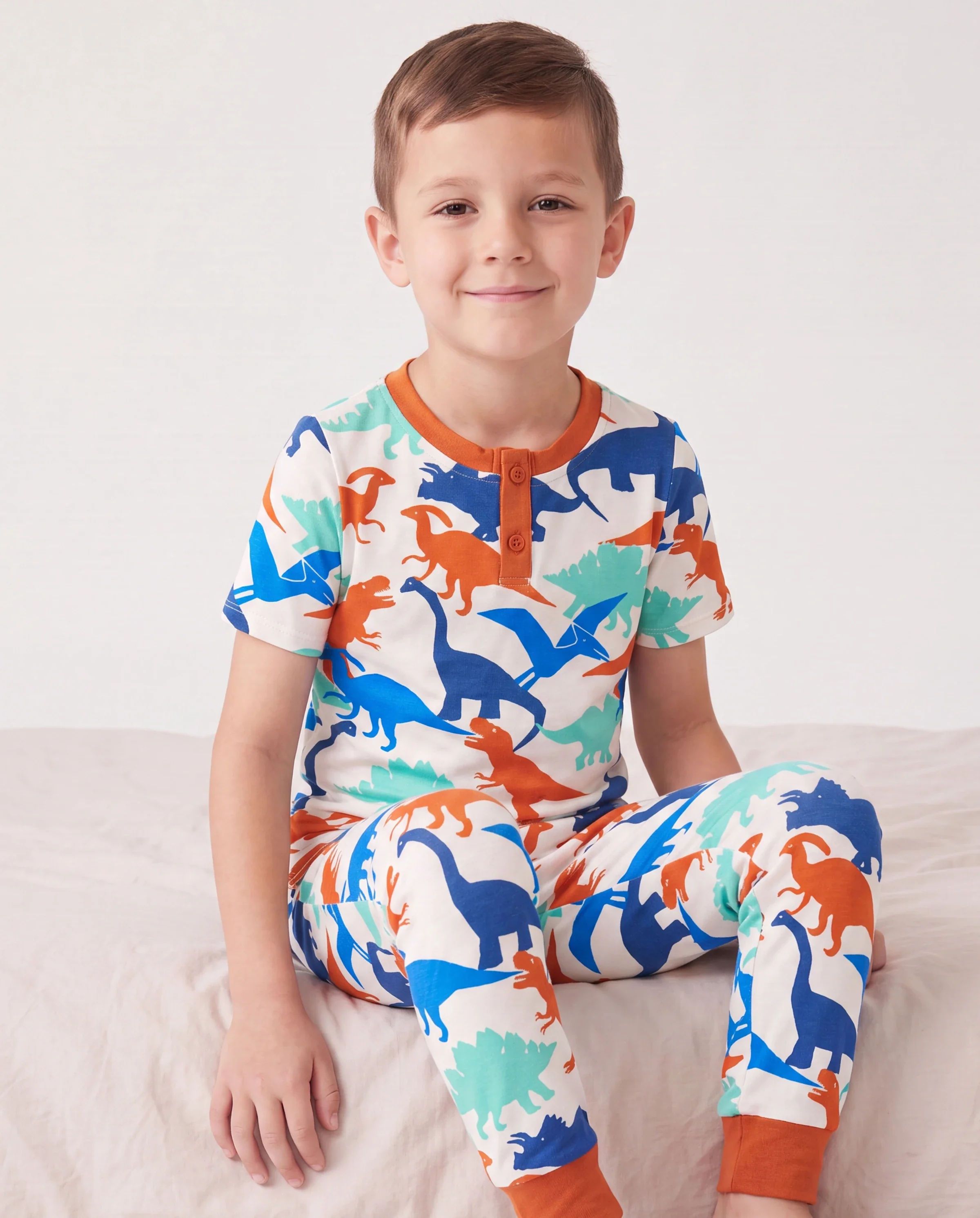 Toddler / Kids Christmas / Halloween PJS for Boys 3-Piece Bamboo Pajama Set 2-in-1 Look for 4 Seasons (Snug-Fitting) Apricot - Image 3