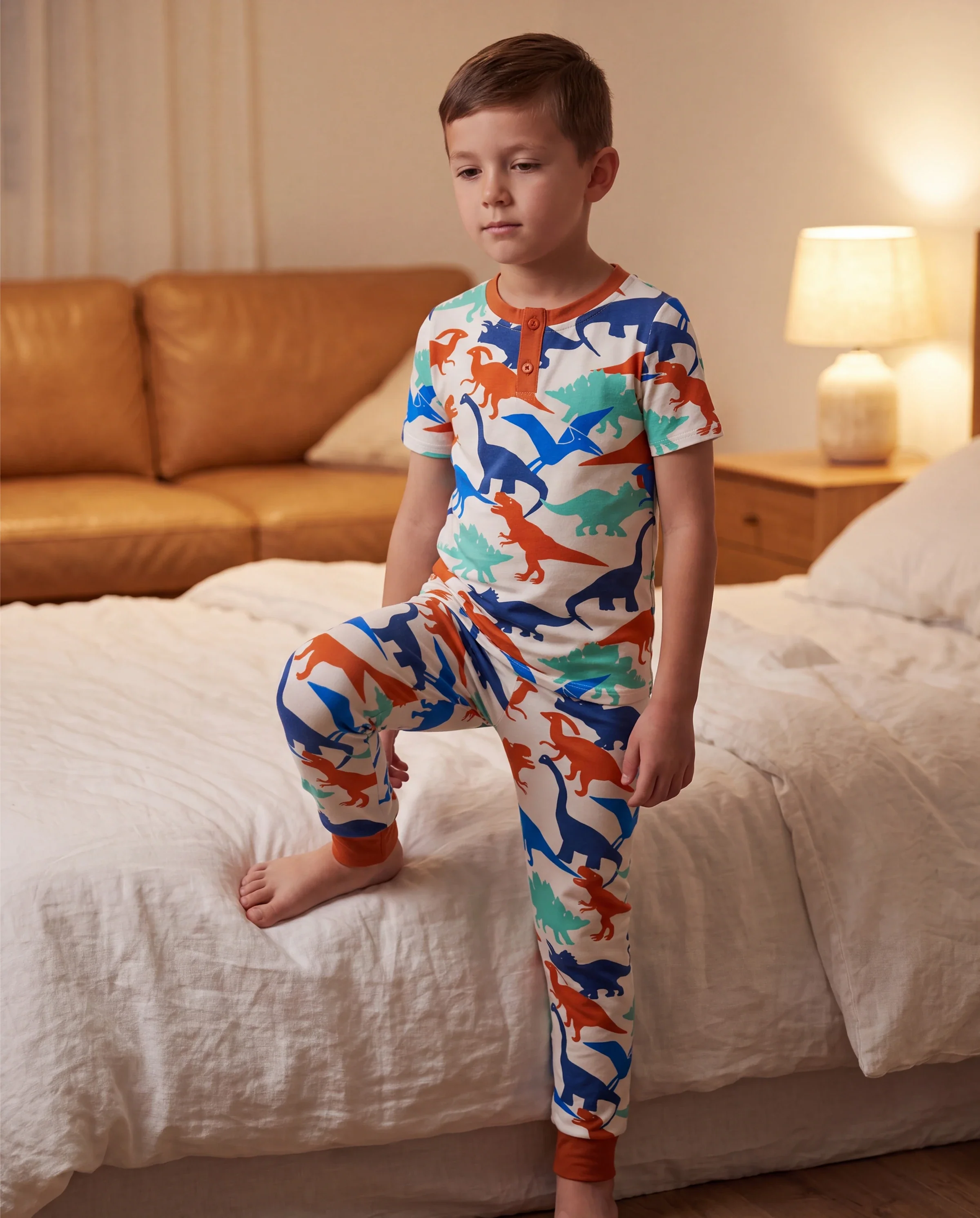 Toddler / Kids Christmas / Halloween PJS for Boys 3-Piece Bamboo Pajama Set 2-in-1 Look for 4 Seasons (Snug-Fitting) Apricot - Image 7