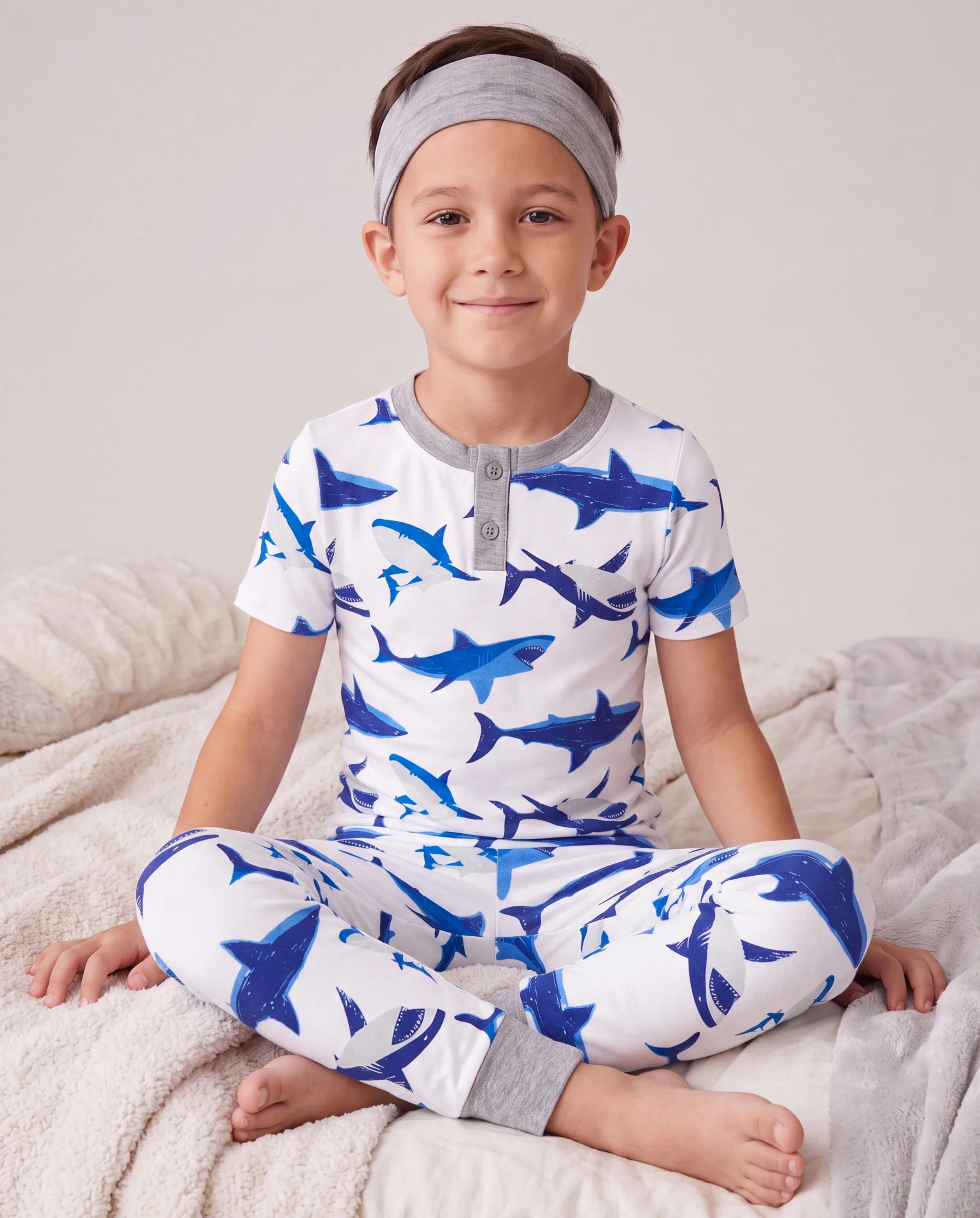 Toddler / Kids Christmas / Halloween PJS for Boys 3-Piece Bamboo Pajama Set 2-in-1 Look for 4 Seasons (Snug-Fitting) Bluish Grey - Image 2