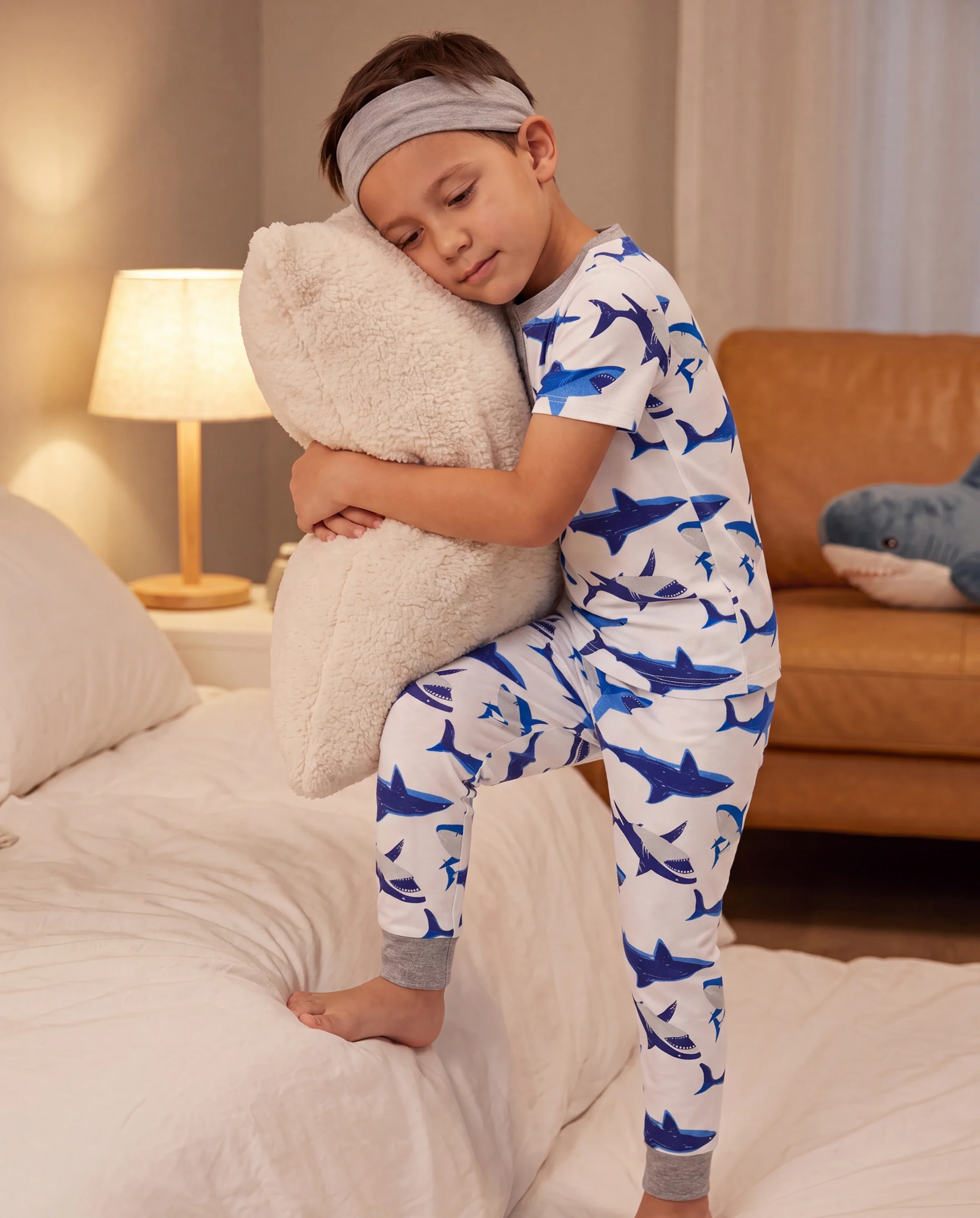 Toddler / Kids Christmas / Halloween PJS for Boys 3-Piece Bamboo Pajama Set 2-in-1 Look for 4 Seasons (Snug-Fitting) Bluish Grey - Image 6