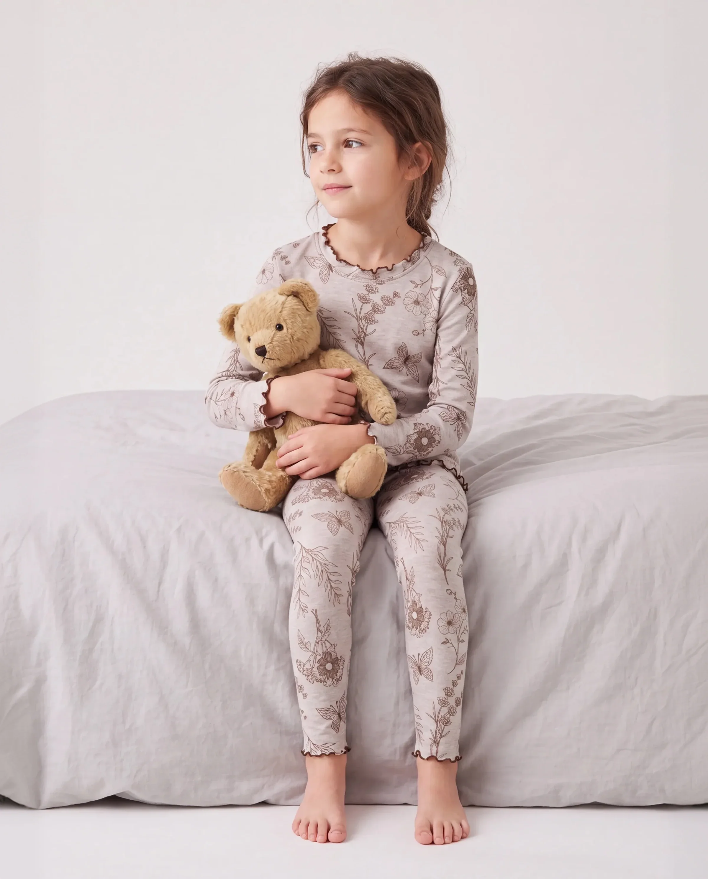 Toddler / Kids Pajamas 2-piece Pajama Set with Soft Tencel Lyocell Wool Blend (Snug-Fitting ) Apricot - Image 2