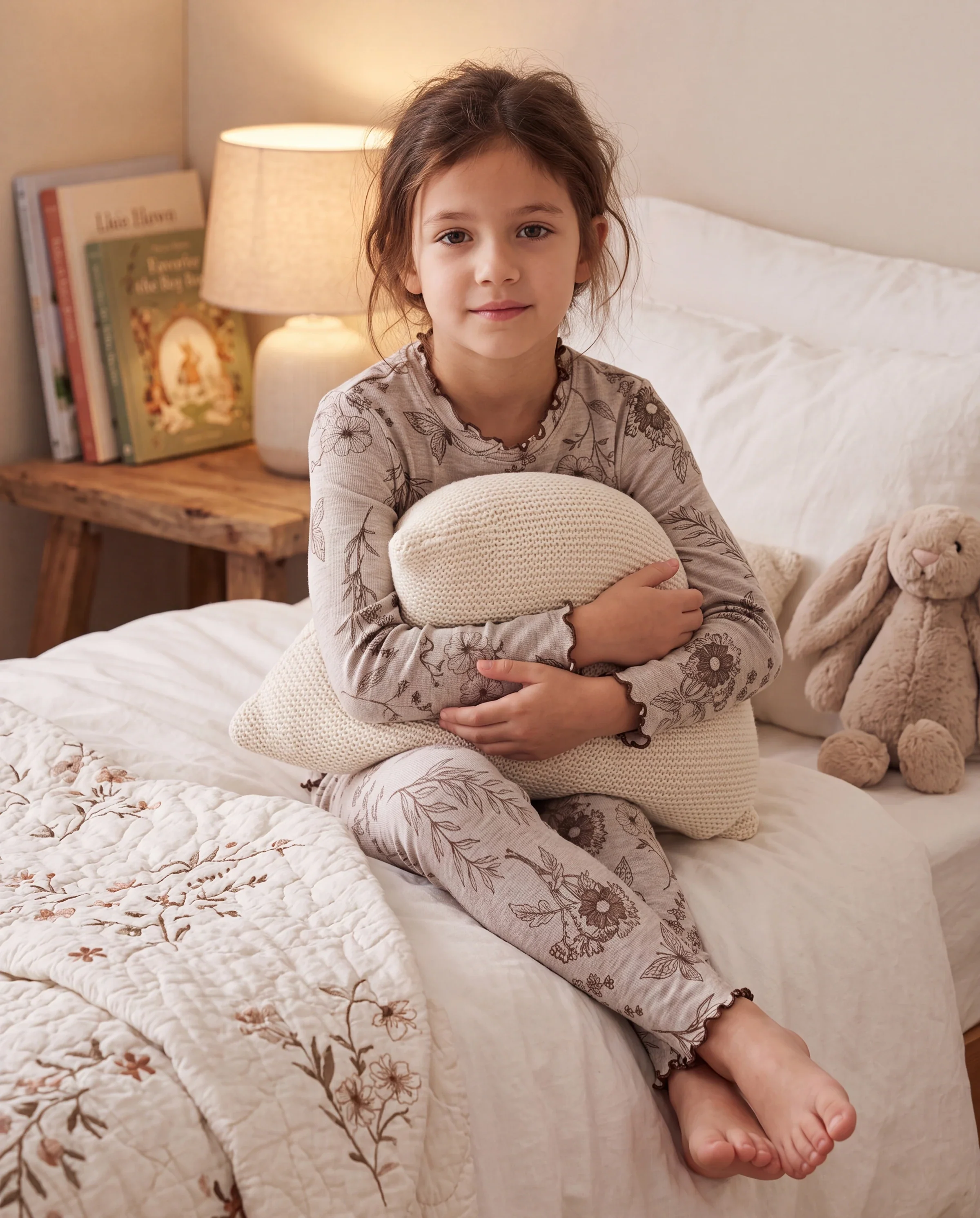 Toddler / Kids Pajamas 2-piece Pajama Set with Soft Tencel Lyocell Wool Blend (Snug-Fitting ) Apricot - Image 7
