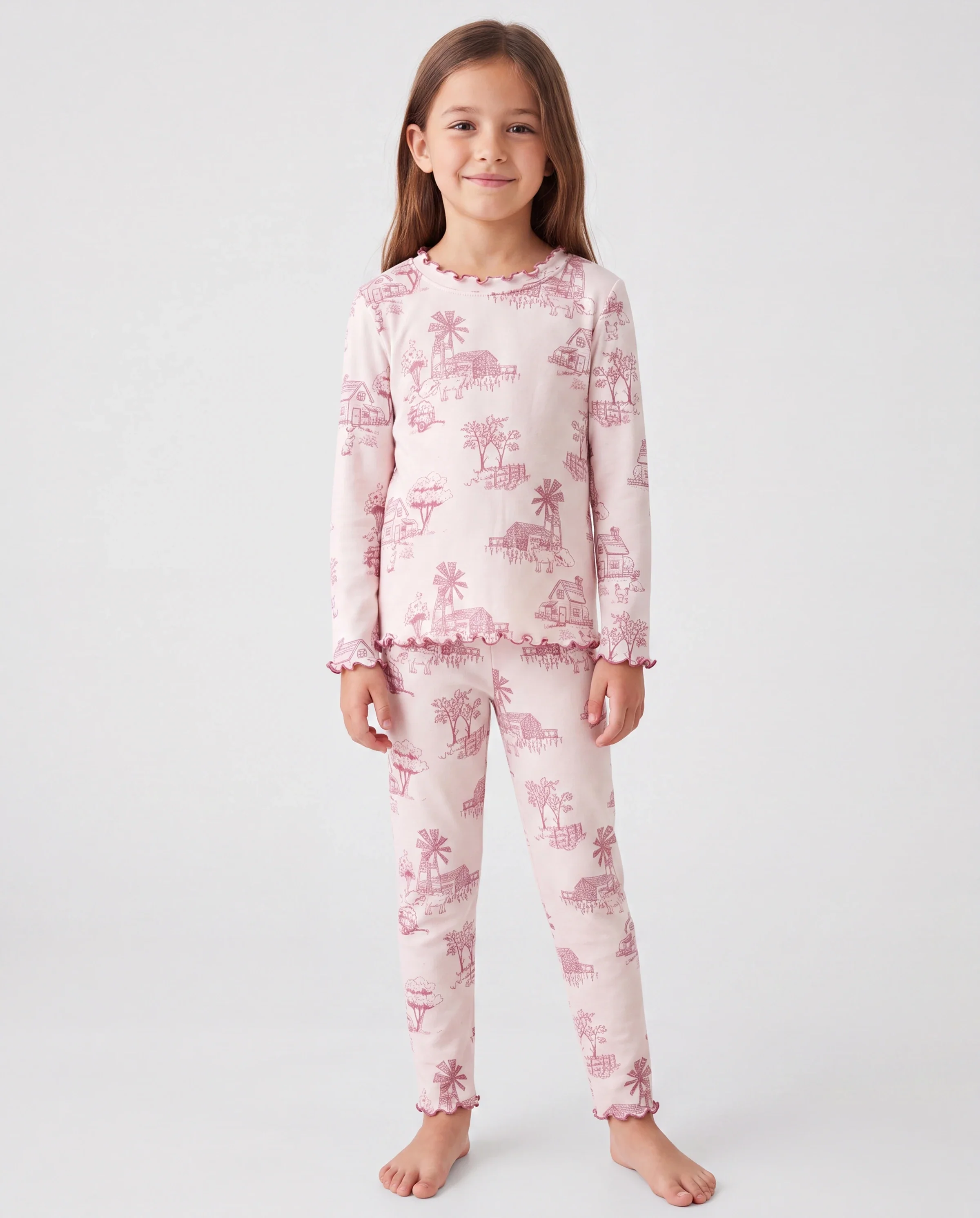 Toddler / Kids Pajamas 2-piece Pajama Set with Soft Tencel Lyocell Wool Blend (Snug-Fitting ) Light Pink - Image 2