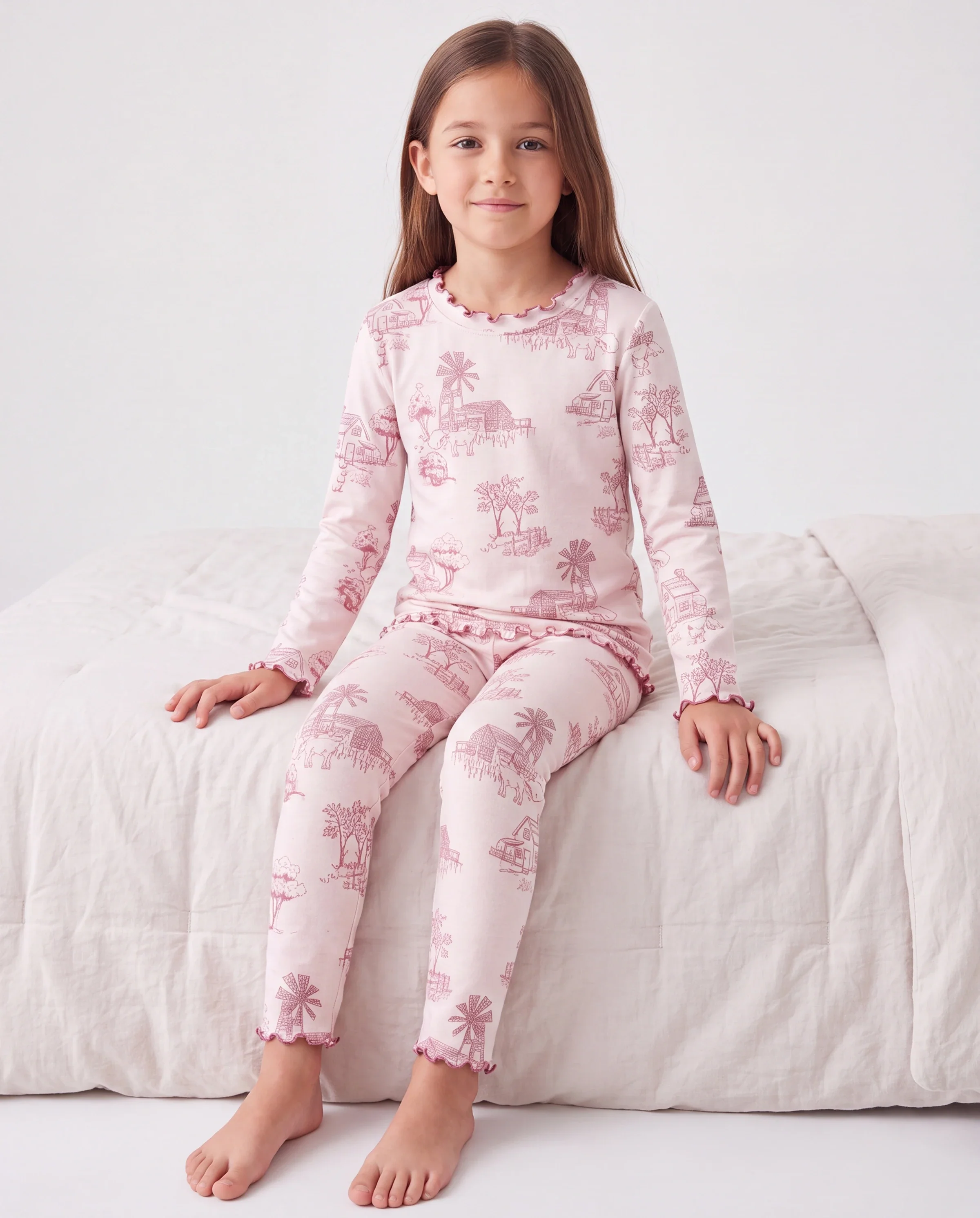 Toddler / Kids Pajamas 2-piece Pajama Set with Soft Tencel Lyocell Wool Blend (Snug-Fitting ) Light Pink - Image 3