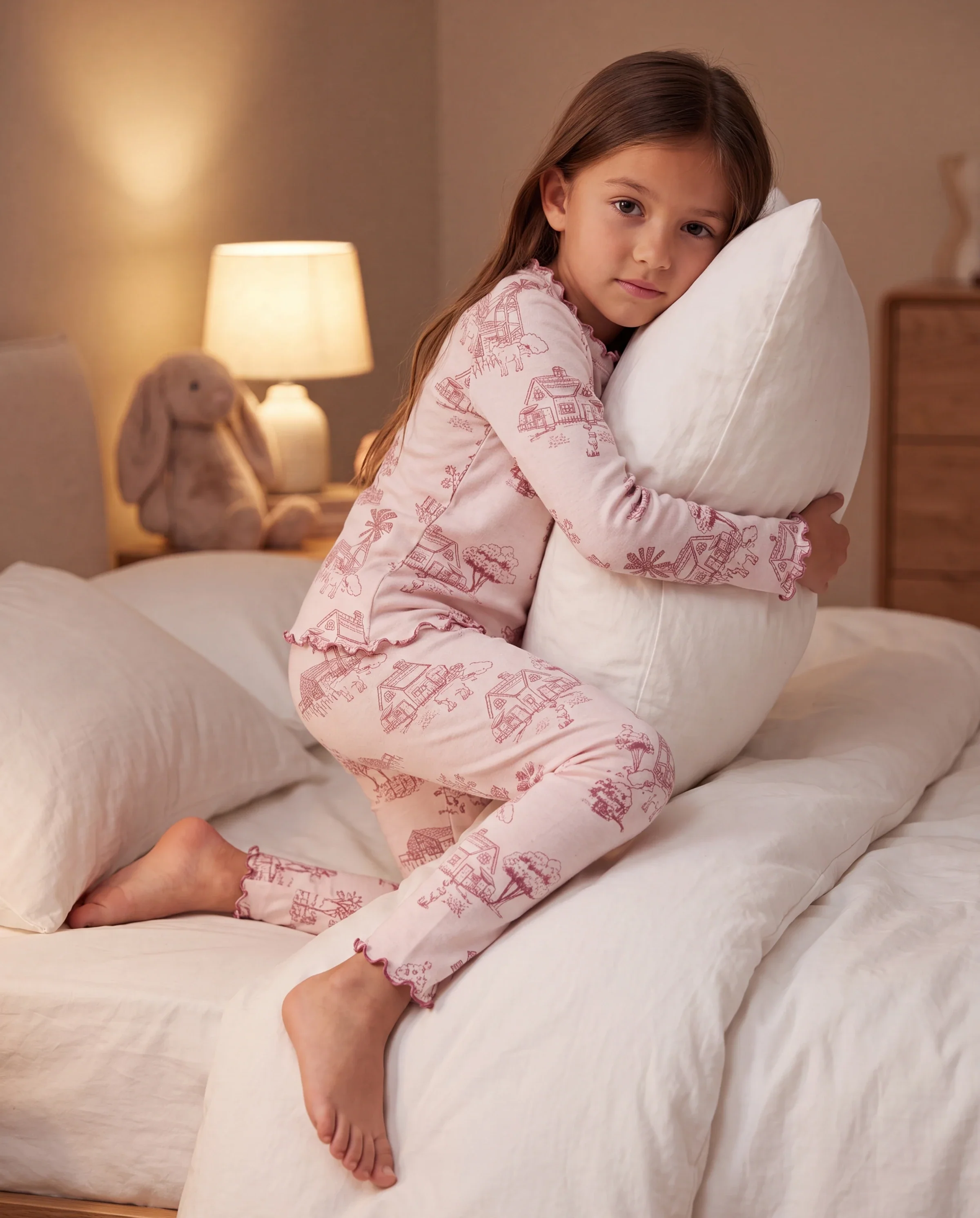 Toddler / Kids Pajamas 2-piece Pajama Set with Soft Tencel Lyocell Wool Blend (Snug-Fitting ) Light Pink - Image 7