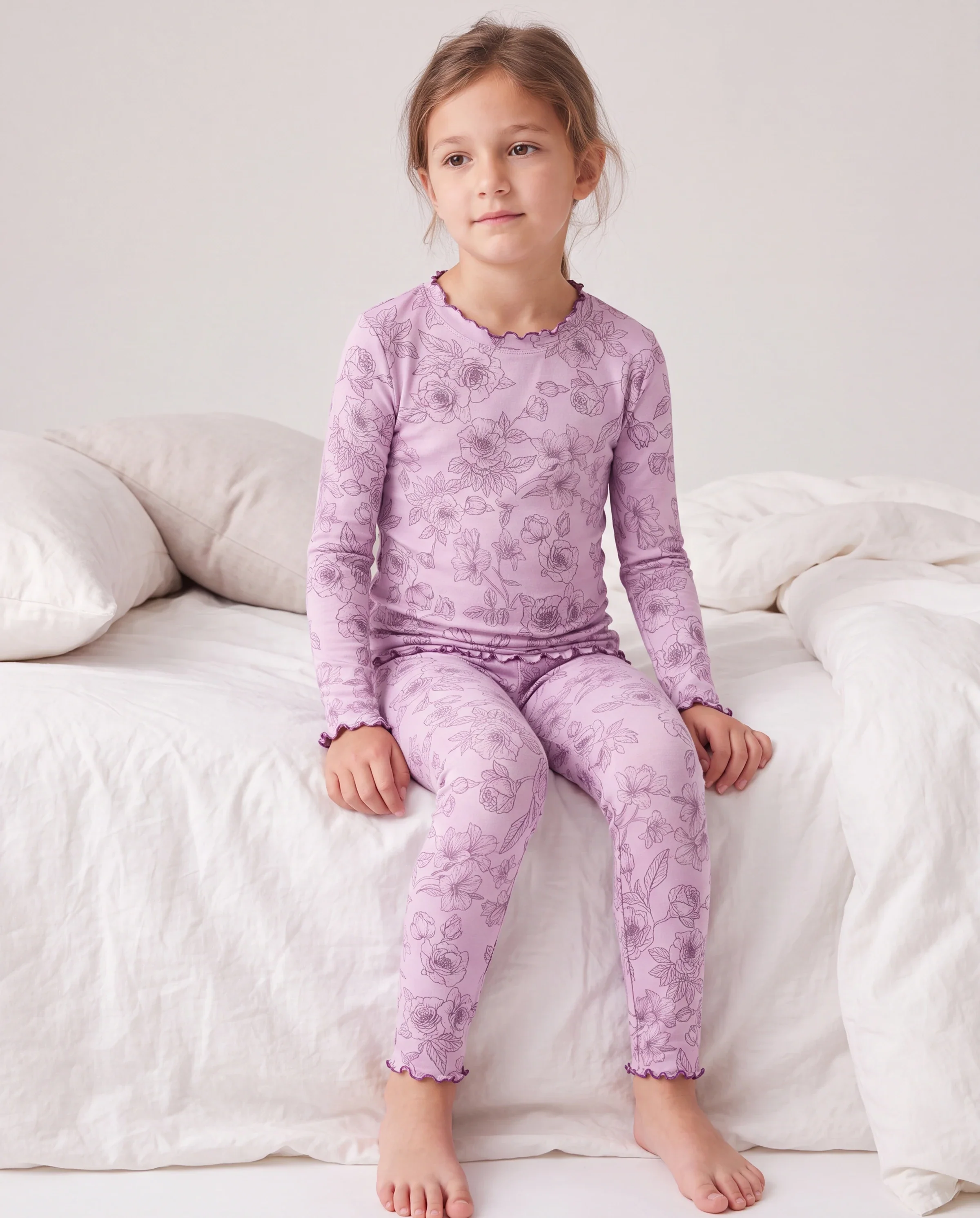 Toddler / Kids Pajamas 2-piece Pajama Set with Soft Tencel Lyocell Wool Blend (Snug-Fitting ) Pink - Image 3