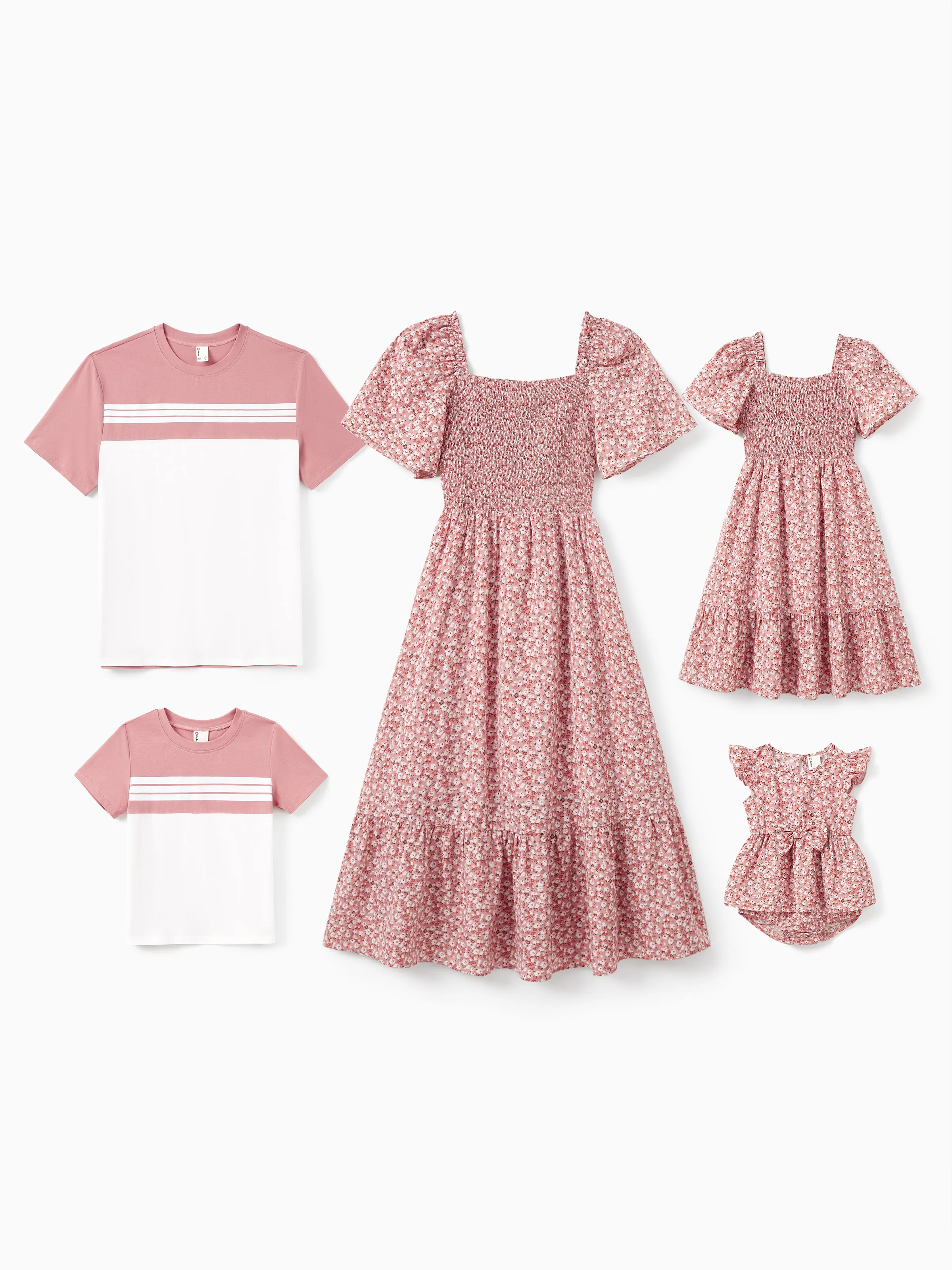 Toddler/Kid Girl Cotton Flora Print Smocking Puff-sleeve Dress Pink - Image 2
