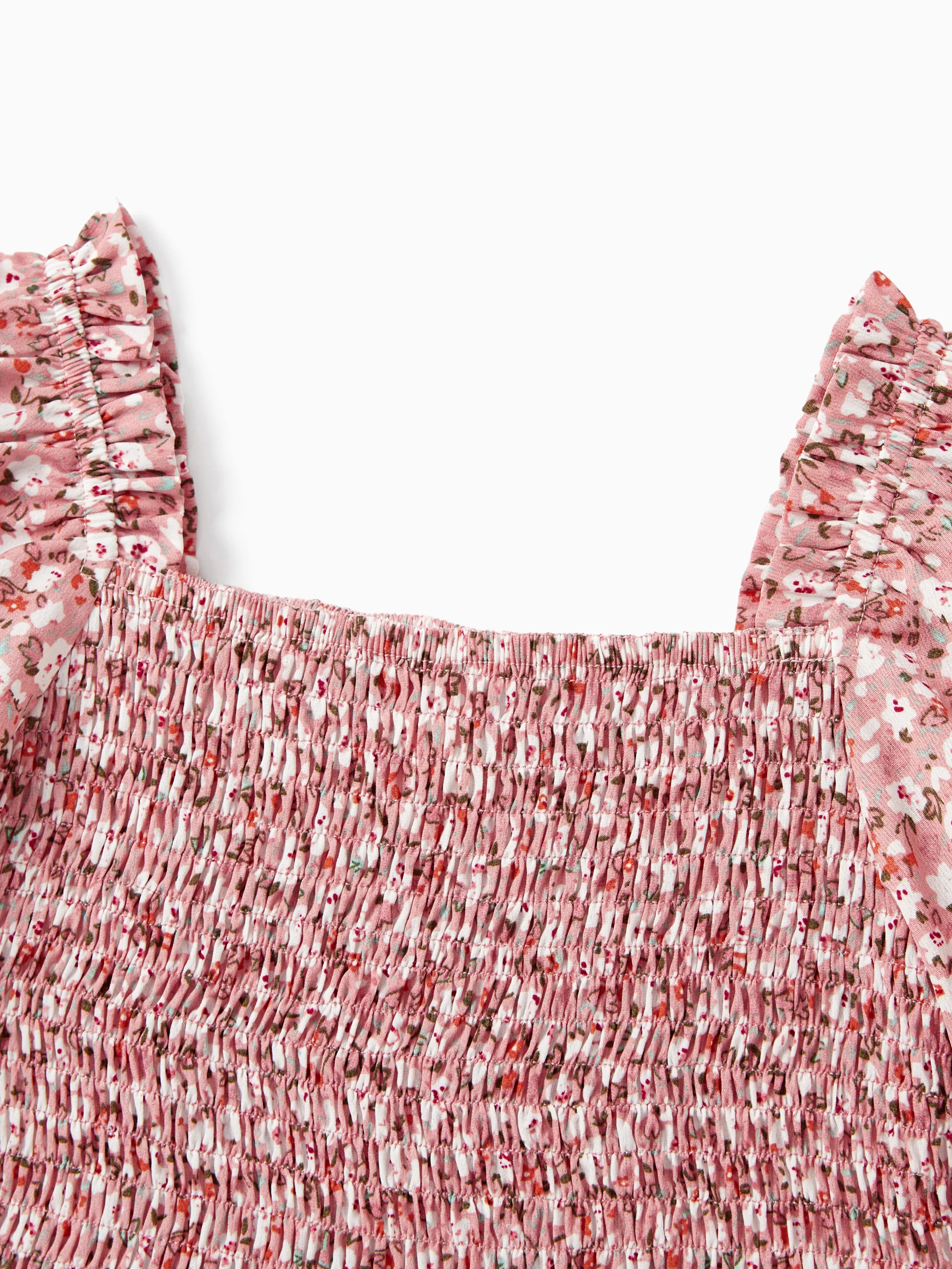 Toddler/Kid Girl Cotton Flora Print Smocking Puff-sleeve Dress Pink - Image 4