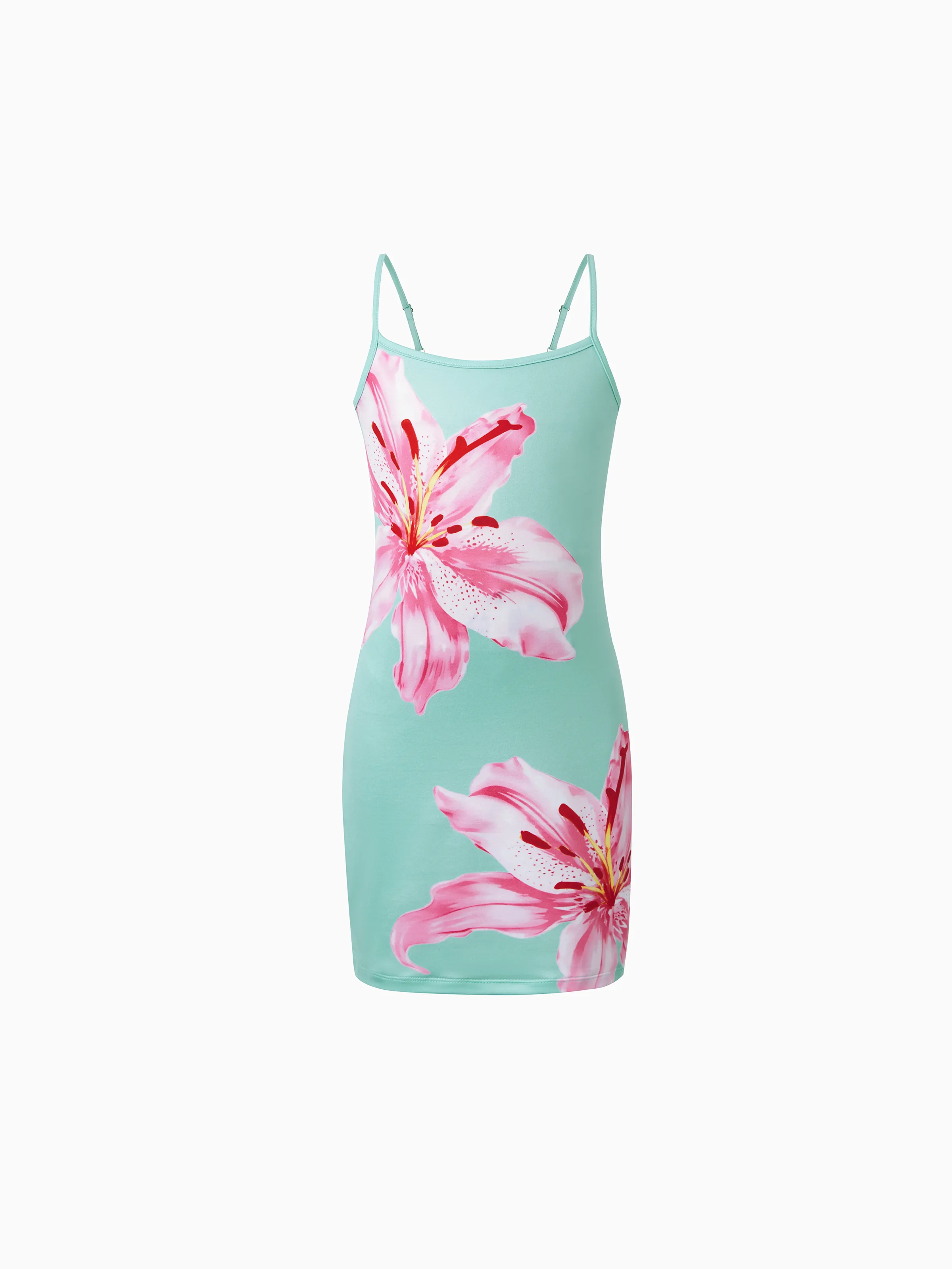 Toddler/Kid Girl Casual Flower Print Sleeveless Strappy Dresses  Light Green